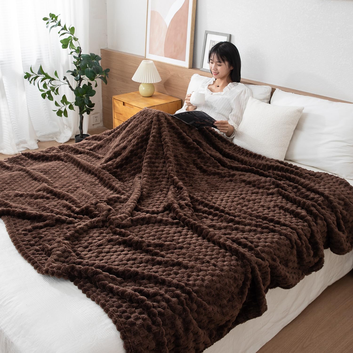HOKIPO Flannel AC Blanket Double Bed Queen, 200x230 cm / 6.5x7.5 feet, Brown (NEW2-4918-BRN)-image-40