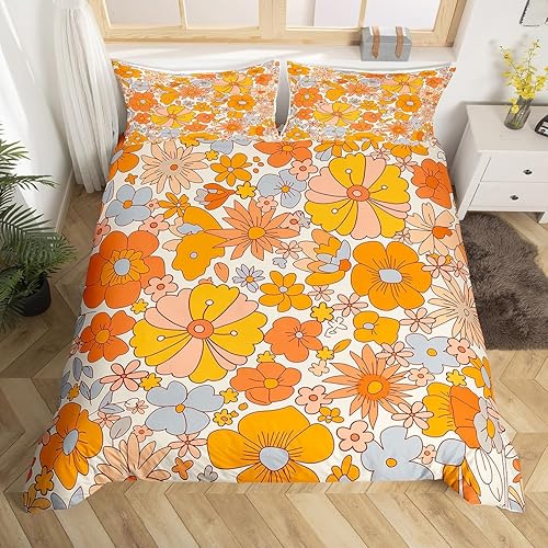 Erosebridal Juego de ropa de cama de flores hippie tamaño Queen, decoración de cumpleaños, funda de edredón, lindo juego de cama floral arcoíris