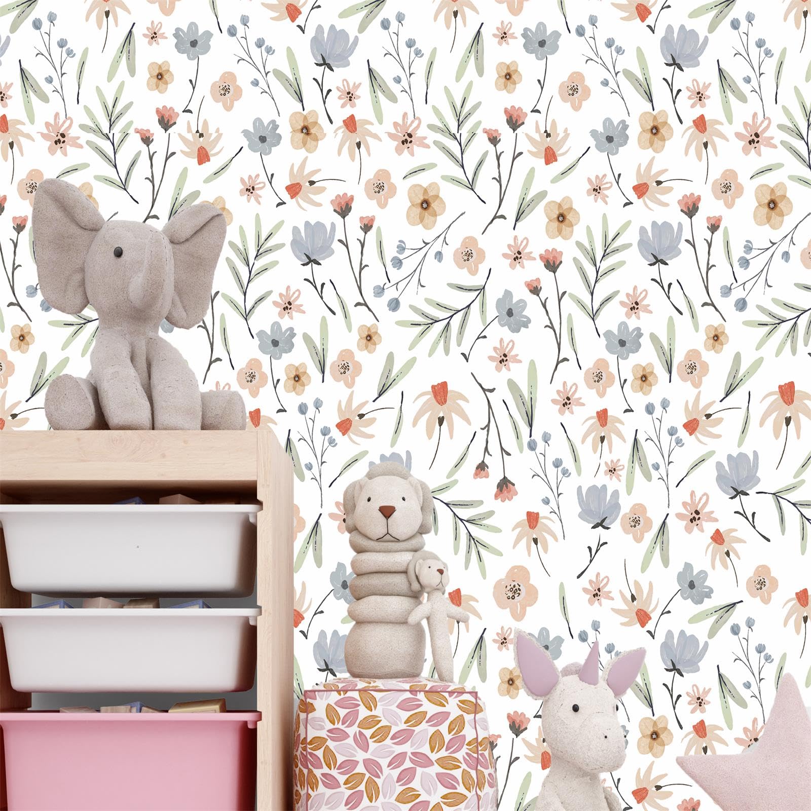 Boho Floral Wallpaper Wildflower Wall Paper Small Flower Wall Stickers Decor Botanical Floral Leaf Decals Peel and Stick Cute Flower Wallpaper for Kid