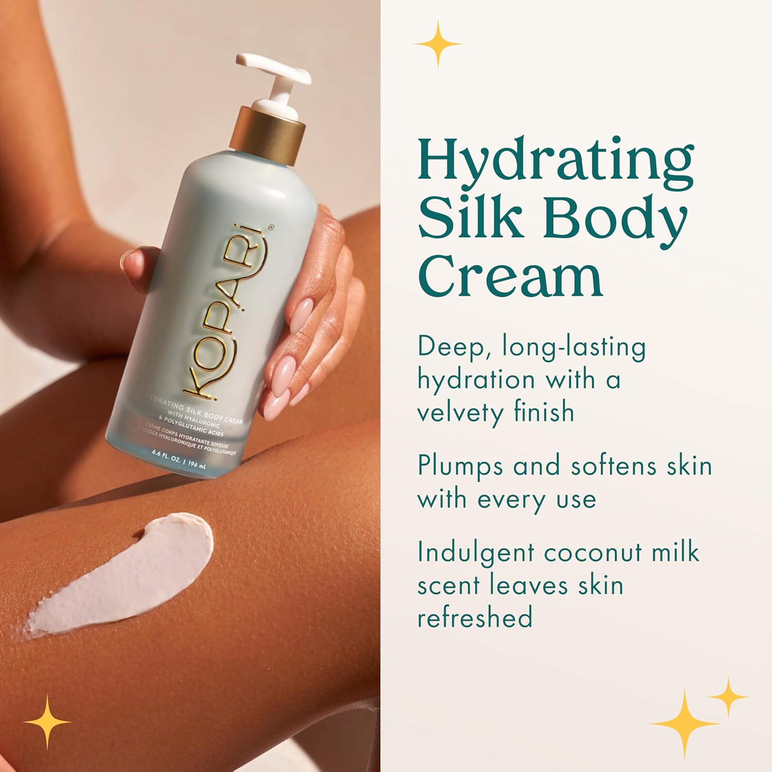 Kopari Hydrating Silk Body Cream with Hyaluronic & Polyglutamic Acids – Long Lasting Moisturizer for Dry Skin, Lightweight & Silky Texture, Sweet Coconut Milk Scent, 6.7 oz image 2 of 7 B0F99ZG4ND
