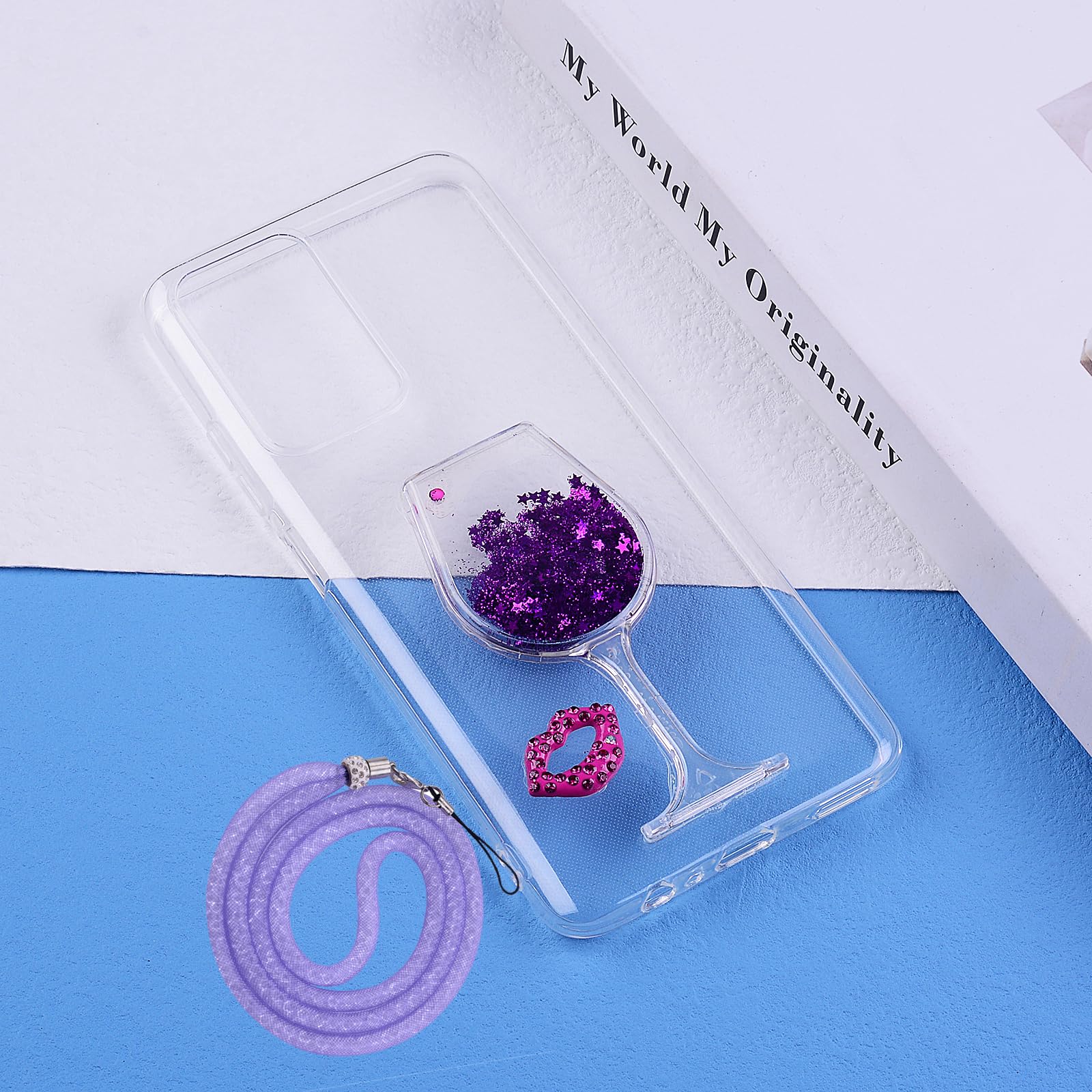 Weiche Handyhülle Für Oukitel C36 - 3D Weinglas-Design Mit Glitzer, TPU, Inkl. Schlüsselband