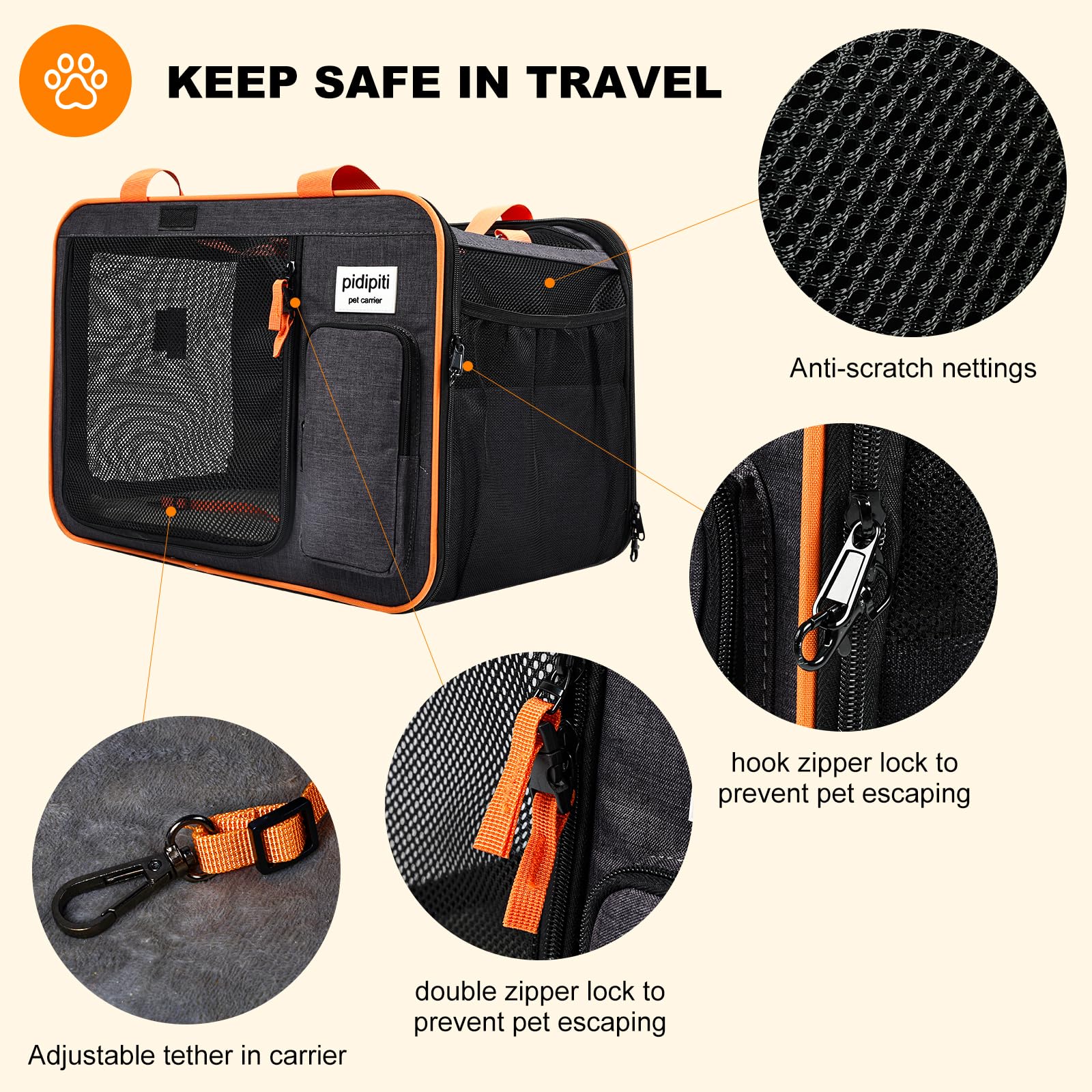 Transportín expandible para Mascotas de 20 Pulgadas de Largo x 14 Pulgadas de Ancho x 14 Pulgadas de Alto para 2 Gatos pequeños y medianos/1 Gato Mediano/1 Perro pequeño, para Viajes en Coche