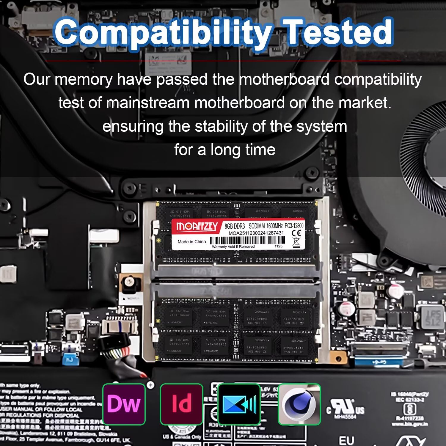 Moaffzey 8GB DDR3 RAM 1600MHz PC3-12800 CL11 Laptop Memory SODIMM