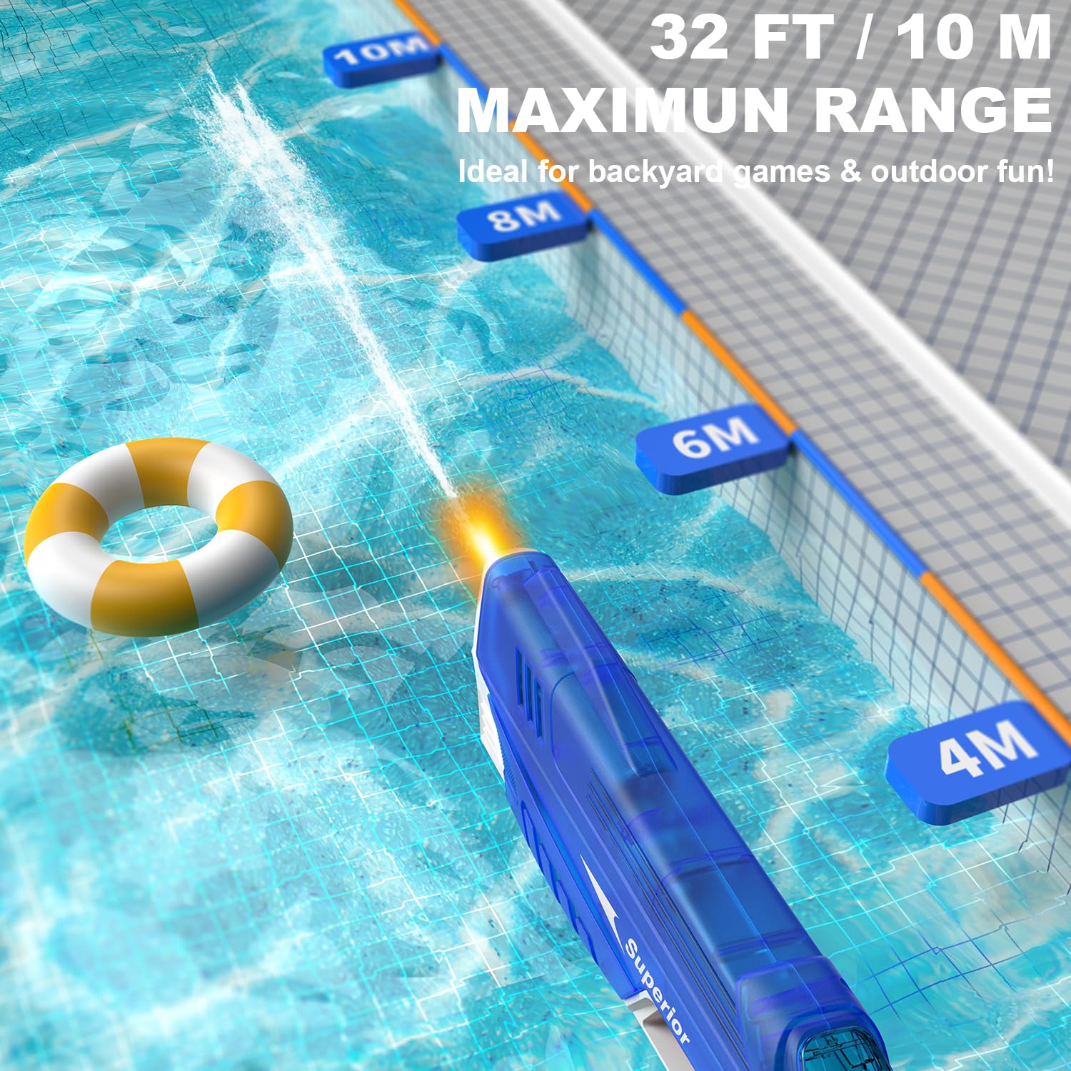 ACELIFE Elektrische Wasserpistole mit leistungsstarkem Akku und bis zu 10 Meter Reichweite, Automatische Wasserpistole Sommer Outdoor Spielzeug, Geschenk für Jungen und Mädchen ab 6 Jahren