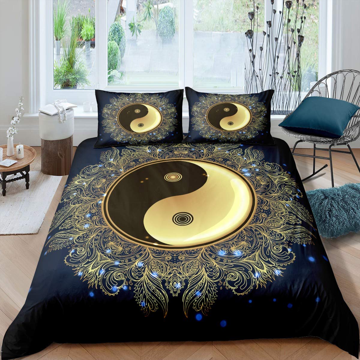 Yin Yang Bedding Set for Kids Boys Girls Teens Boho Trippy Psychedelic Art Gossip Comforter Cover Skin-Friendly Microfiber Bedclothes Decor 3Pcs Duvet Cover With 2 Pillowcase Super King