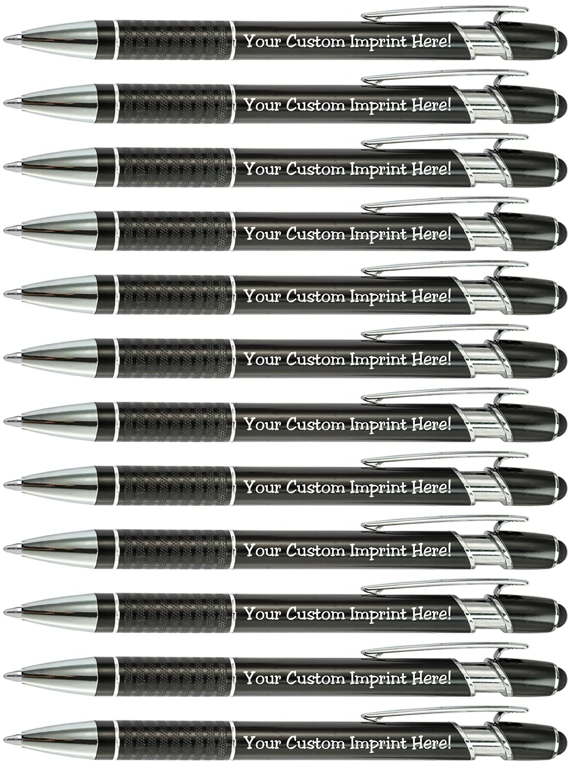 ExpressDesigns - Customized Metal Pens with Stylus - Personalized & Imprinted with Message or Logo - 12 pcs/pack (Black)