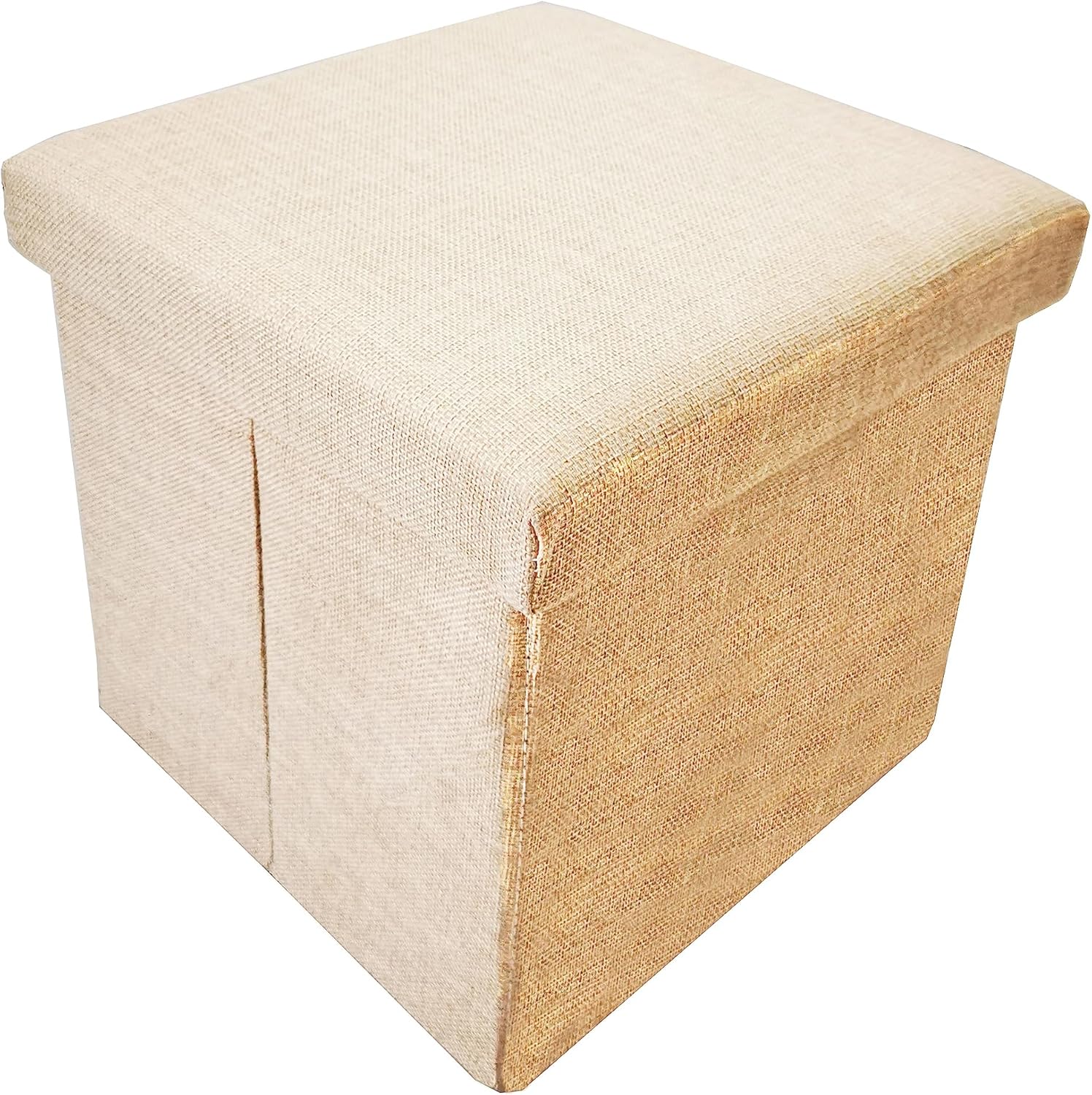 Folding Storage Ottoman and Upholstered Tufted Bench Storage and Collapsible Toys Chest Foot Rest Stool Seat Padded Seat for Bedroom Living Room Linen Fabric,Beige