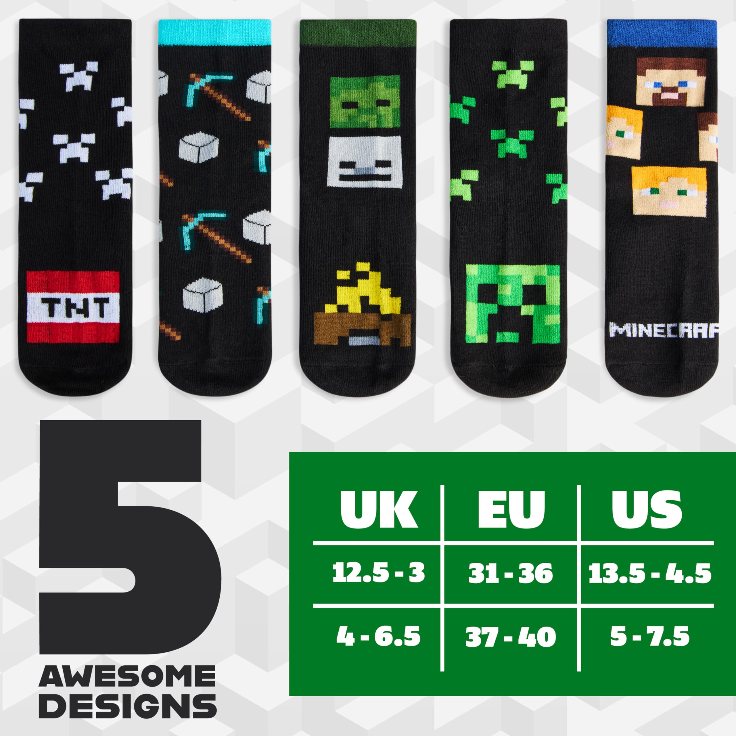 Minecraft Chaussette Enfant Garçon Mi-mollet, Paquet Multiple Chaussettes Fantaisie, Gaming Merchandise, Cadeau Gamer
