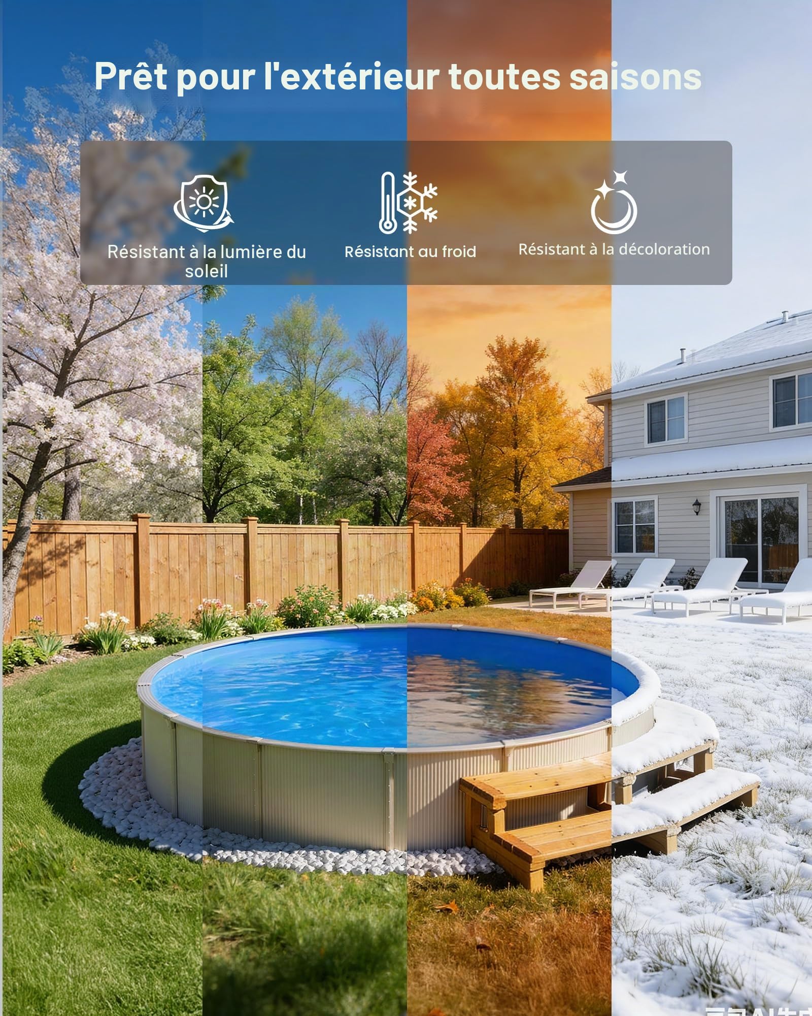 VEVOR Liner Piscine Hors-Sol Ronde Diamètre 350,5 cm Hauteur Paroi 90 cm Film Intérieur de Piscine Épaisseur 0,6 mm pour Rénovation Étanchéité, Système Overlap, en PVC, Anti-UV, Anti-Déchirure, Bleu