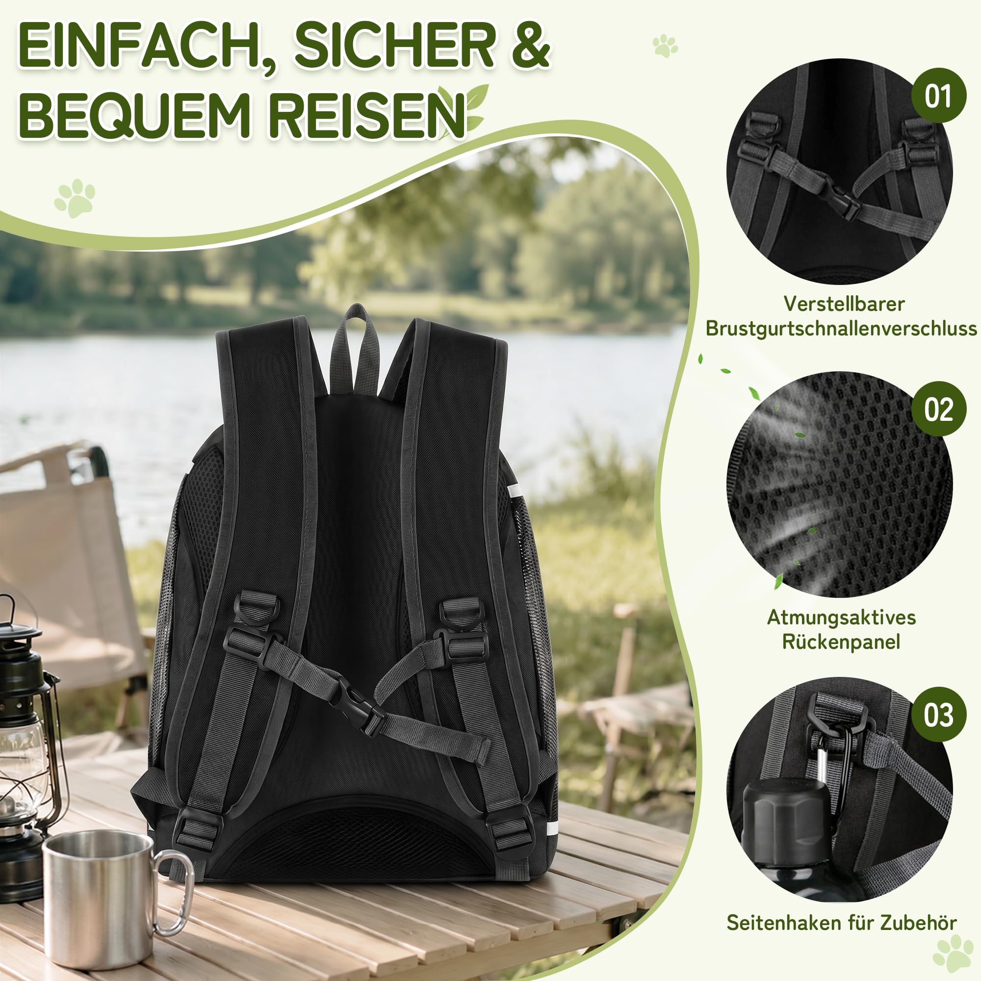 ALLSOPETS Hunderucksack für Katzen und Hunde, Tragetasche, Carbonschwarz