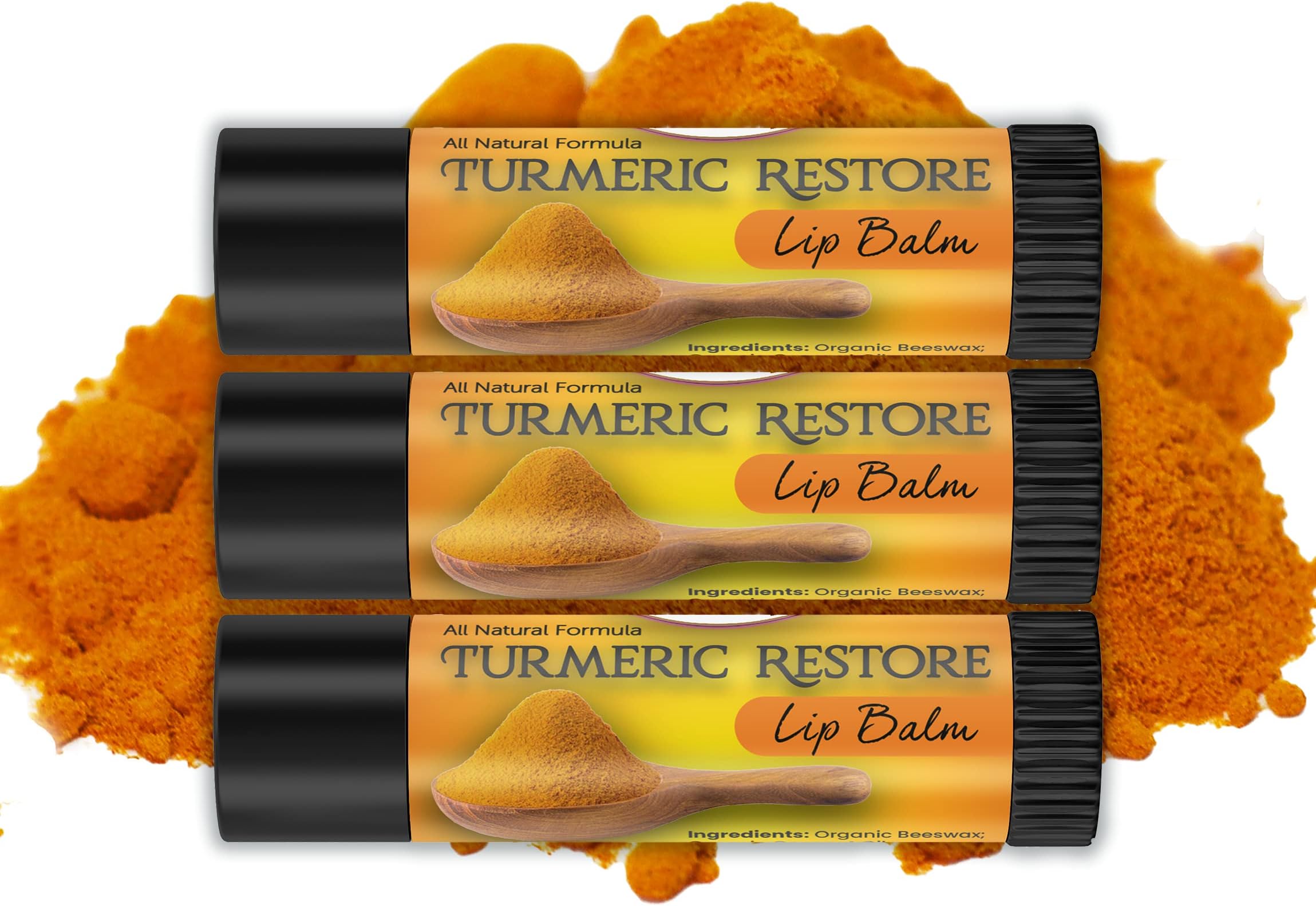 Organic Turmeric Lip Balm 3 Pack - Moisturizing, Balancing, Soothing, Natural Ingredients