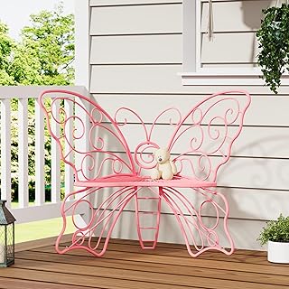 36 Inch Outdoor Bench, Cute Garden Bench with Metal Frame, Weatherproof ...