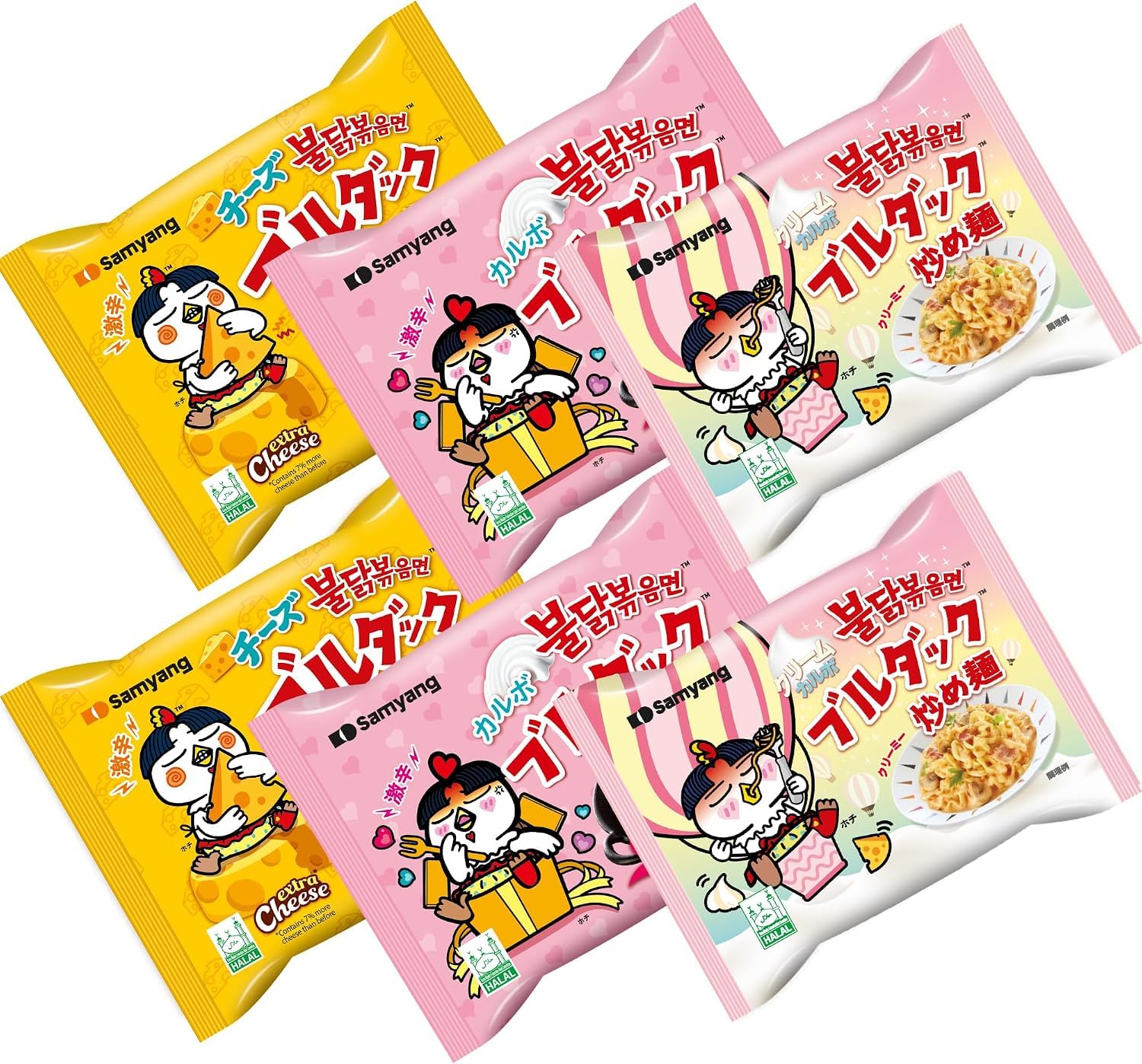 Amazon.co.jp: ブルダック炒め麺 味比べ袋麺セット、チーズ×カルボ