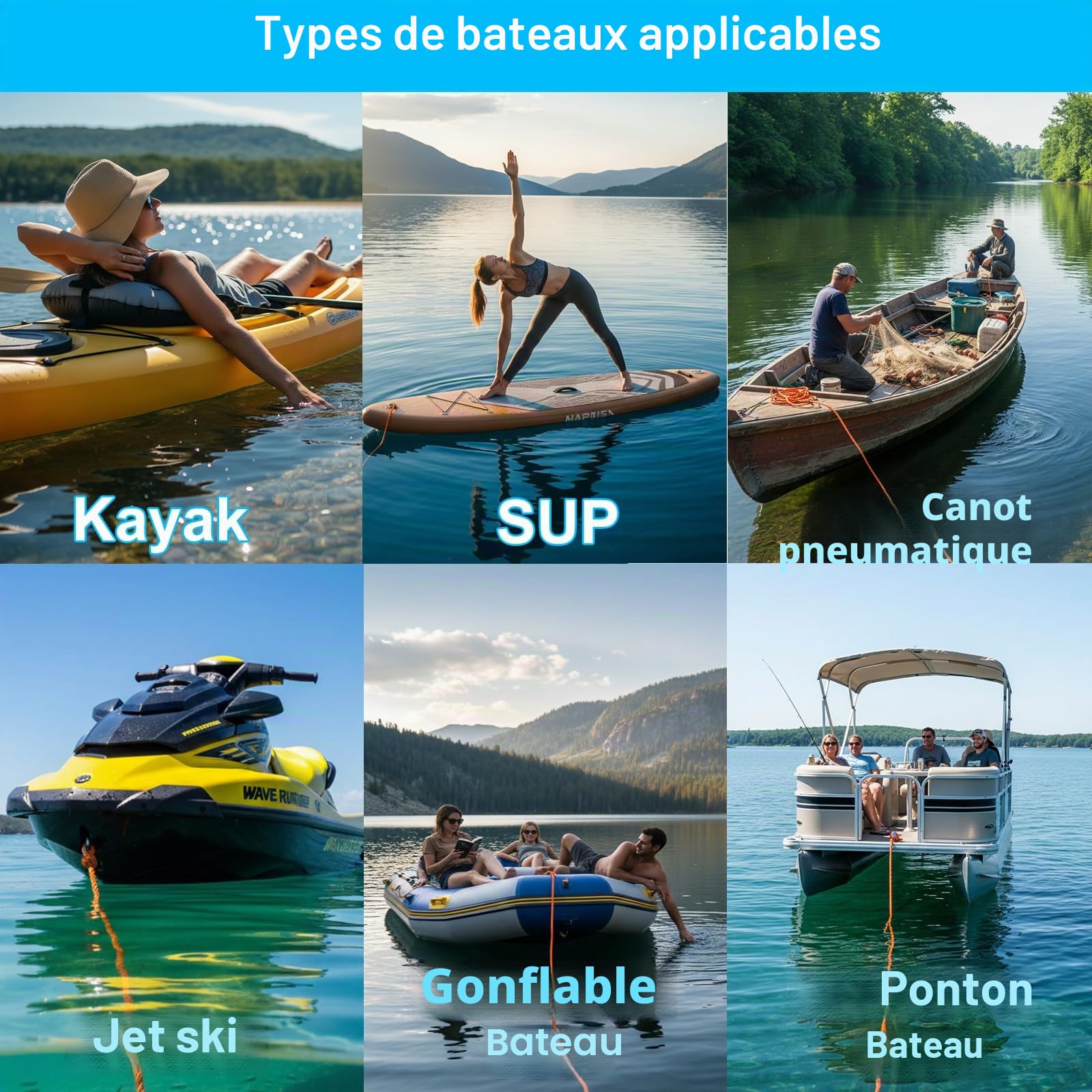 BeGrit Petite Ancre de Bateau kit Pliable Grappin Ancre en Acier Carbone pour canoë Jet Ski Sup & Paddle Board 1,5 Kilogram avec 10 m Ancre Corde de remorquage Sac de Transport