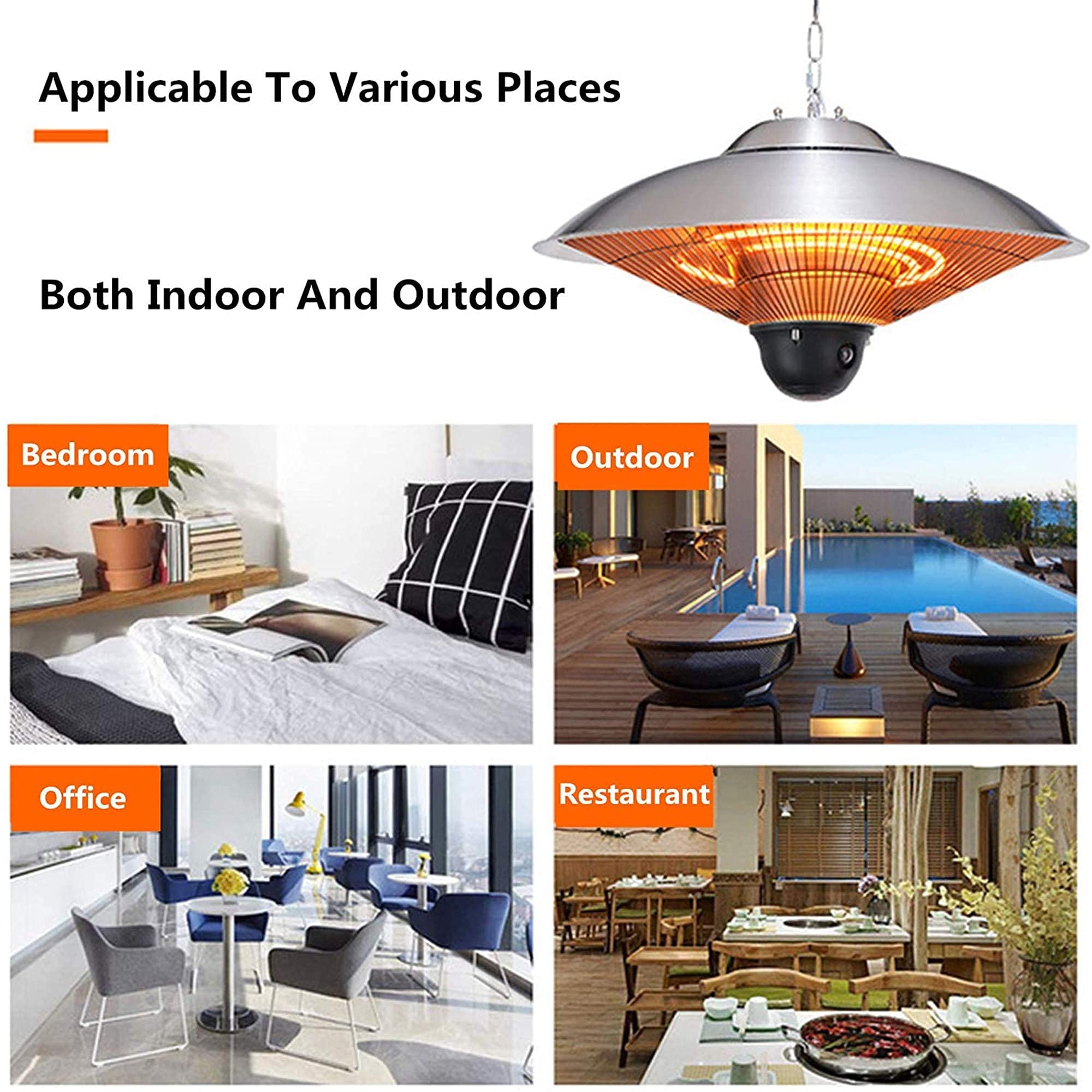 Riscaldatore Elettrico per Patio, riscaldatore di Calore sospeso per Gazebo da Esterno Montato a Parete a soffitto, riscaldatore per Garage, Riscaldamento a Tubo antincendio alogeno a Infra
