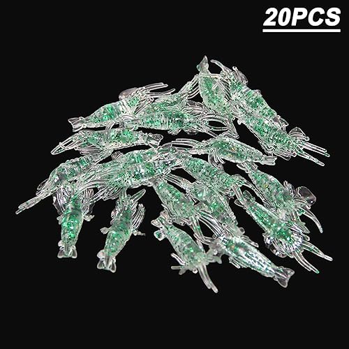 Miniatura 5 de Cebos de señuelo de camarones suaves, 20 cebo de camarón artificial, señuelos de pesca con brillo, 2.0 in, kit de gambas de gambas de silicona para