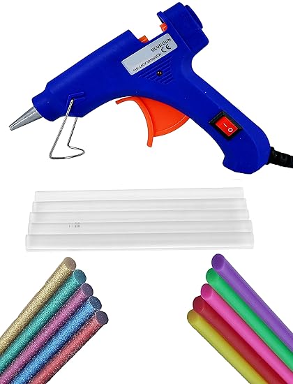 HOTGUN Glue Gun 20W Blue with(5 Transparent, 5 Florescent, 5 Glitter) 15 Sticks Standard Temperature Wired (7 mm)