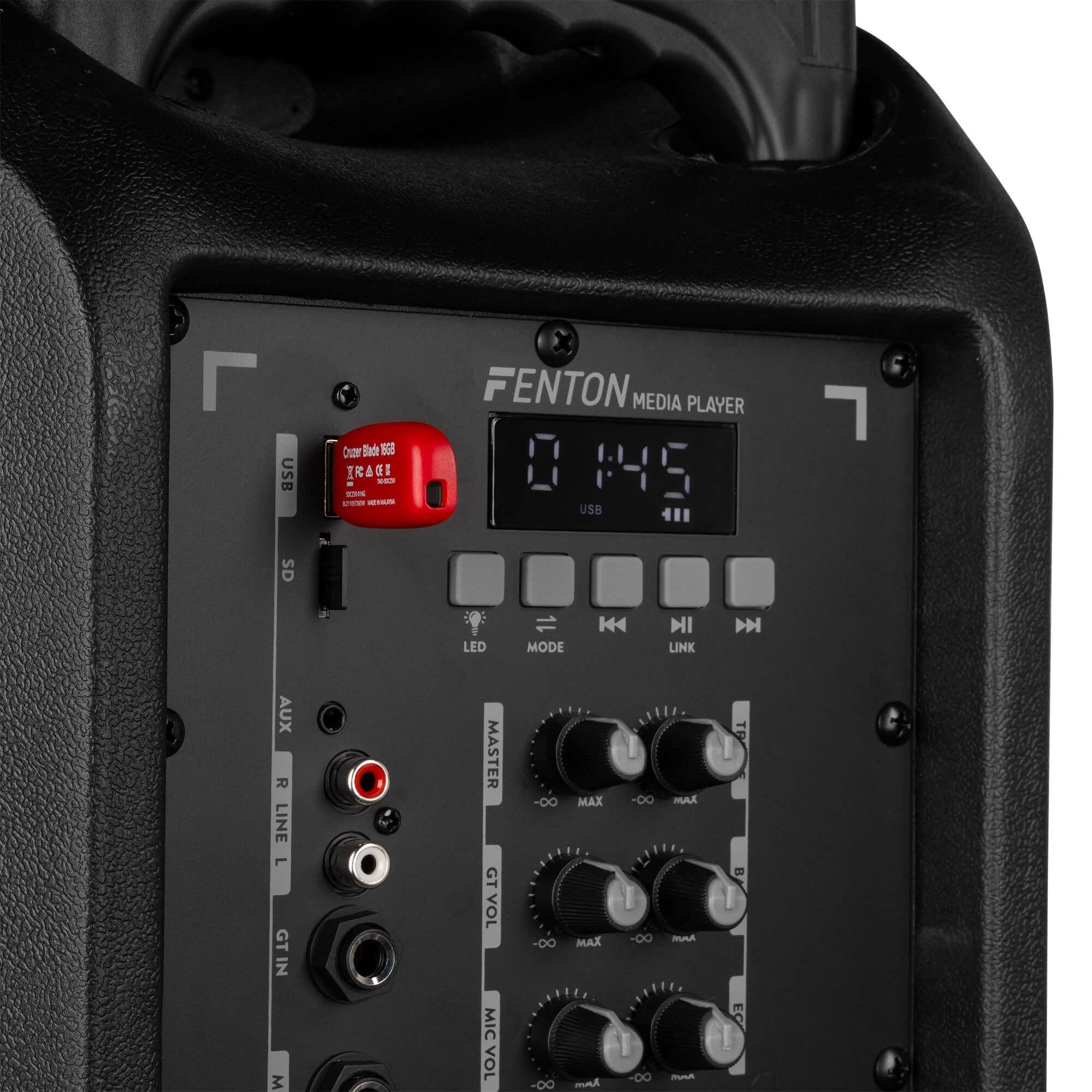 FENTON 170.161 FT10MK2 Sistema Portatile attivo da 450W, con illuminazione LED RGB Woofer da 10” con BT/USB / MP3 e Microfono UHF, Nero (450, Watt)