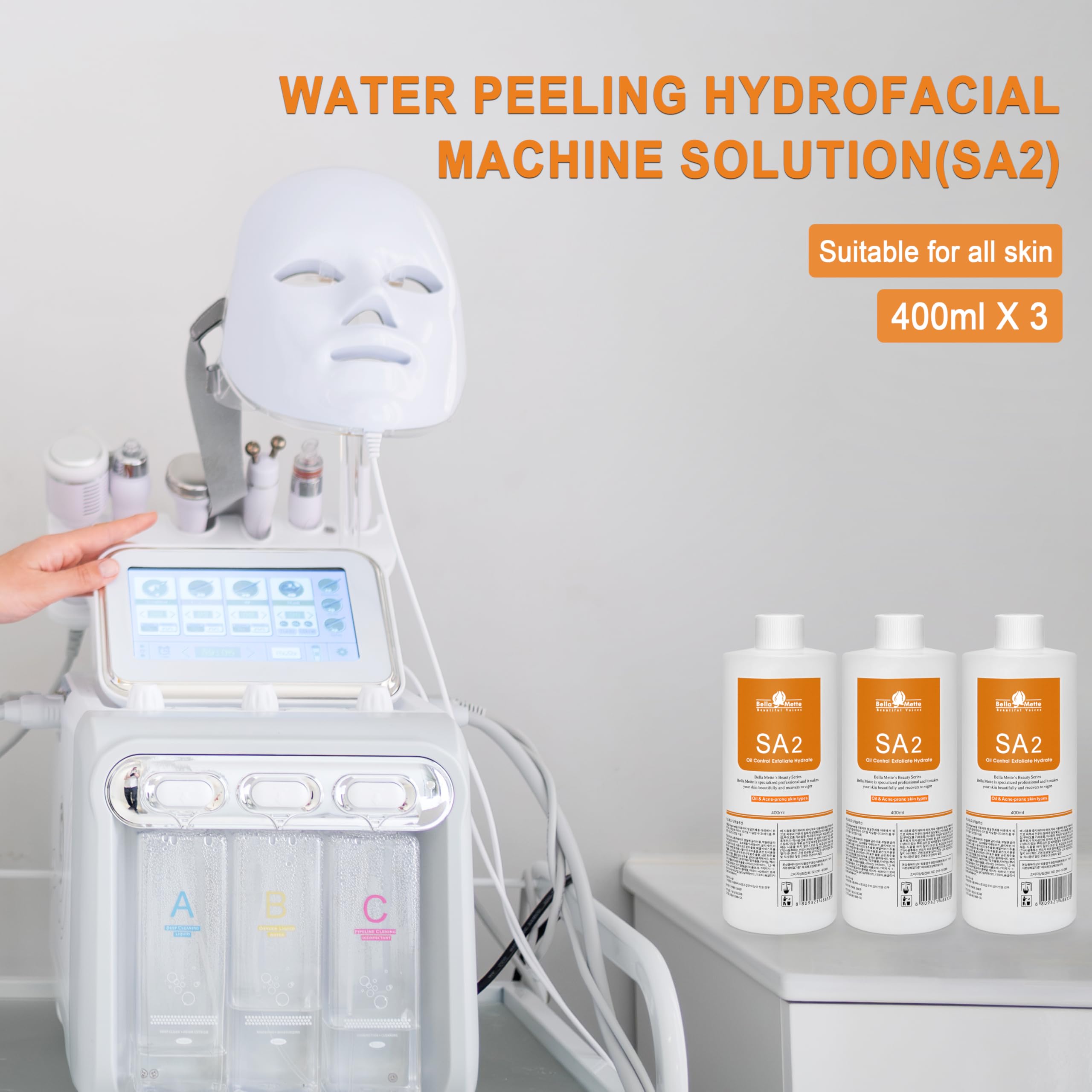 Elitzia AS1 SA2 AO3 Aqua Peeling Solution Hautpflege Aquapeel Serum für Gesichts-Dermabrasionsmaschine, Reinigung und Feuchtigkeitsspendung, 400 ml, Set mit 3 Flaschen SA2