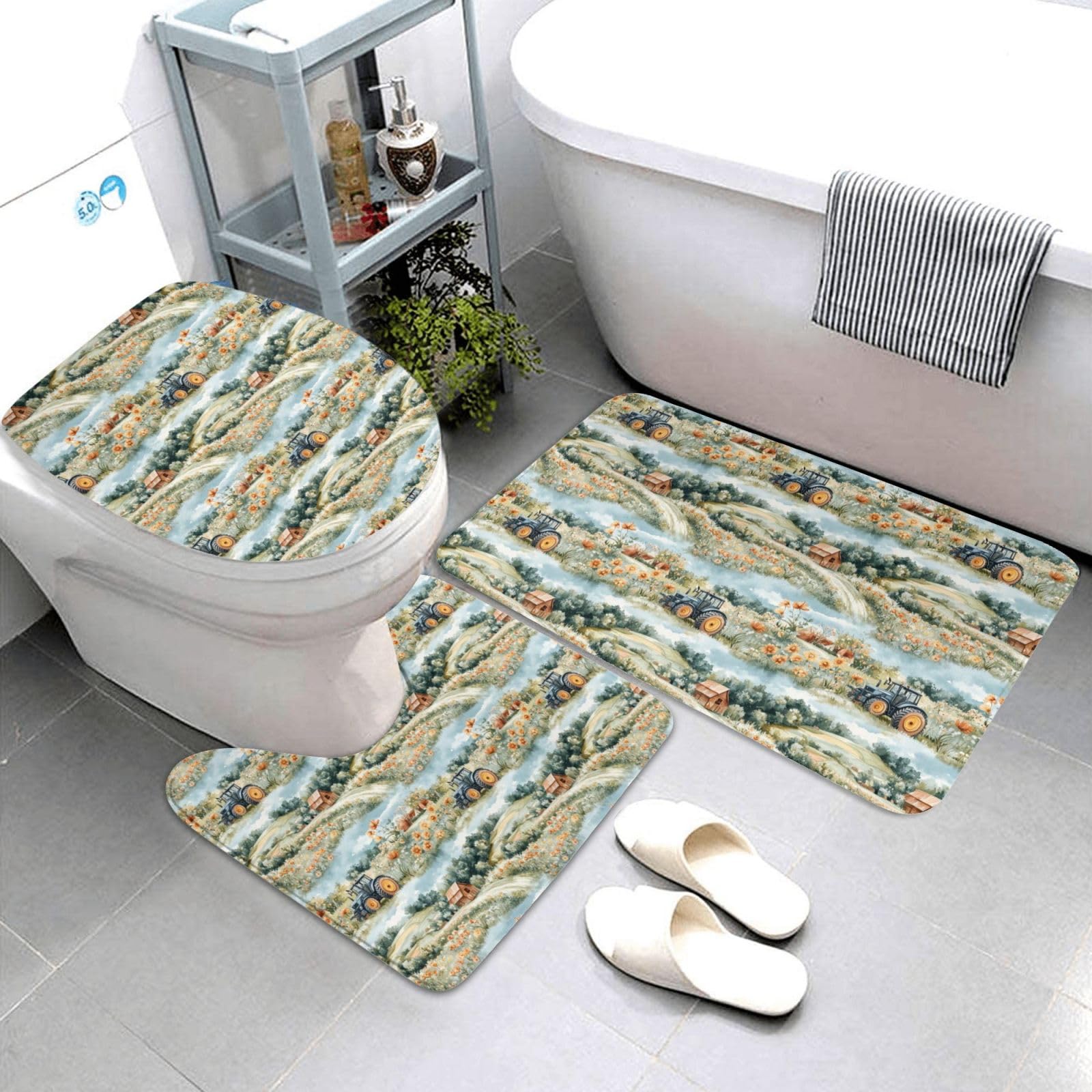 Tapis de salle de bain motif tracteur de fleurs pour une décoration de campagne douce