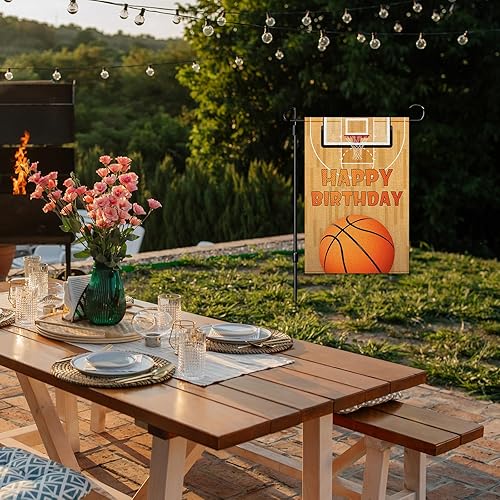 Miniatura 7 de INNORU Bandera de jardín de baloncesto con texto en inglés Happy Birthday, letrero de fiesta de cumpleaños para niños y niñas, adultos, fiesta de