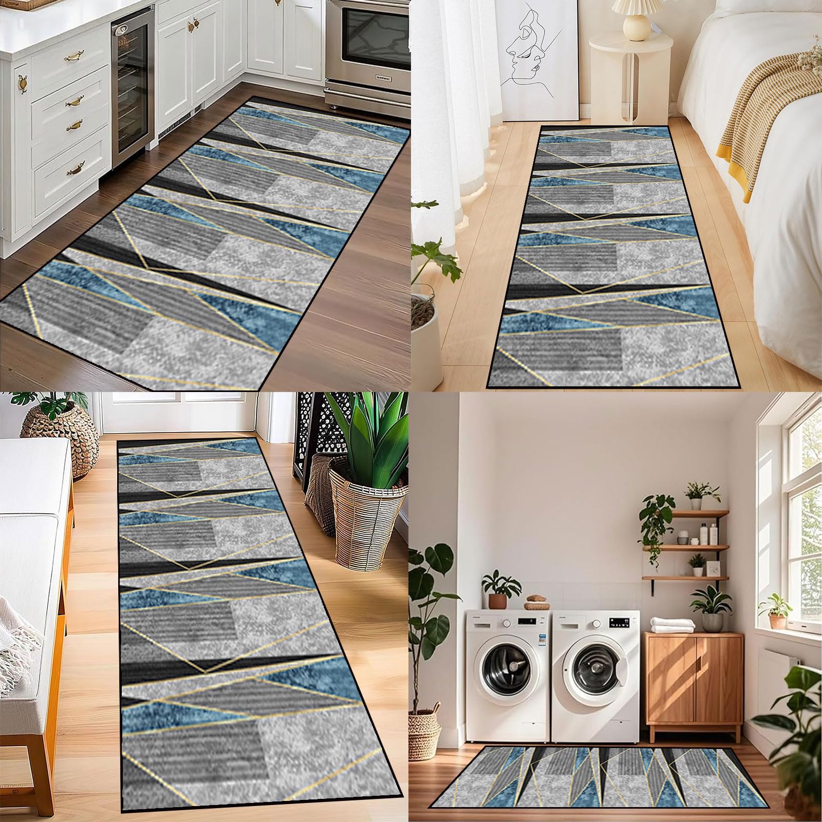 Küchenläufer Waschbar rutschfest 45 x 260 cm rutschfest Waschbar Läufer Teppich Flur Anpassbar, Modern, Kurzflor, Weich für Eingang, Küche, Wohnzimmer, B