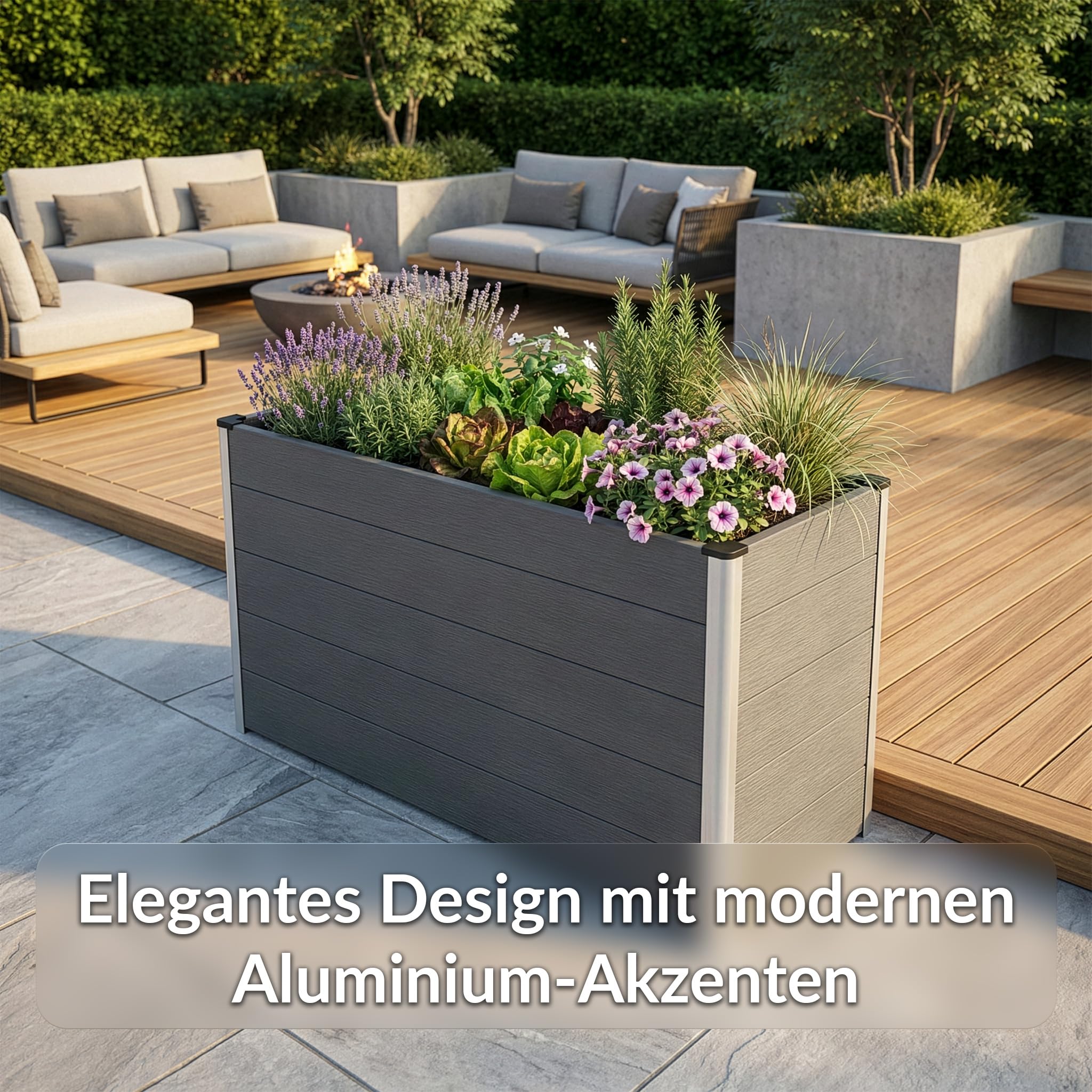 KARAT Hochbeet 150x70x75 cm Anthrazit WPC - Wetterbeständig & pflegeleicht auf Stelzen für Garten, Balkon oder die Terrasse - Kasos