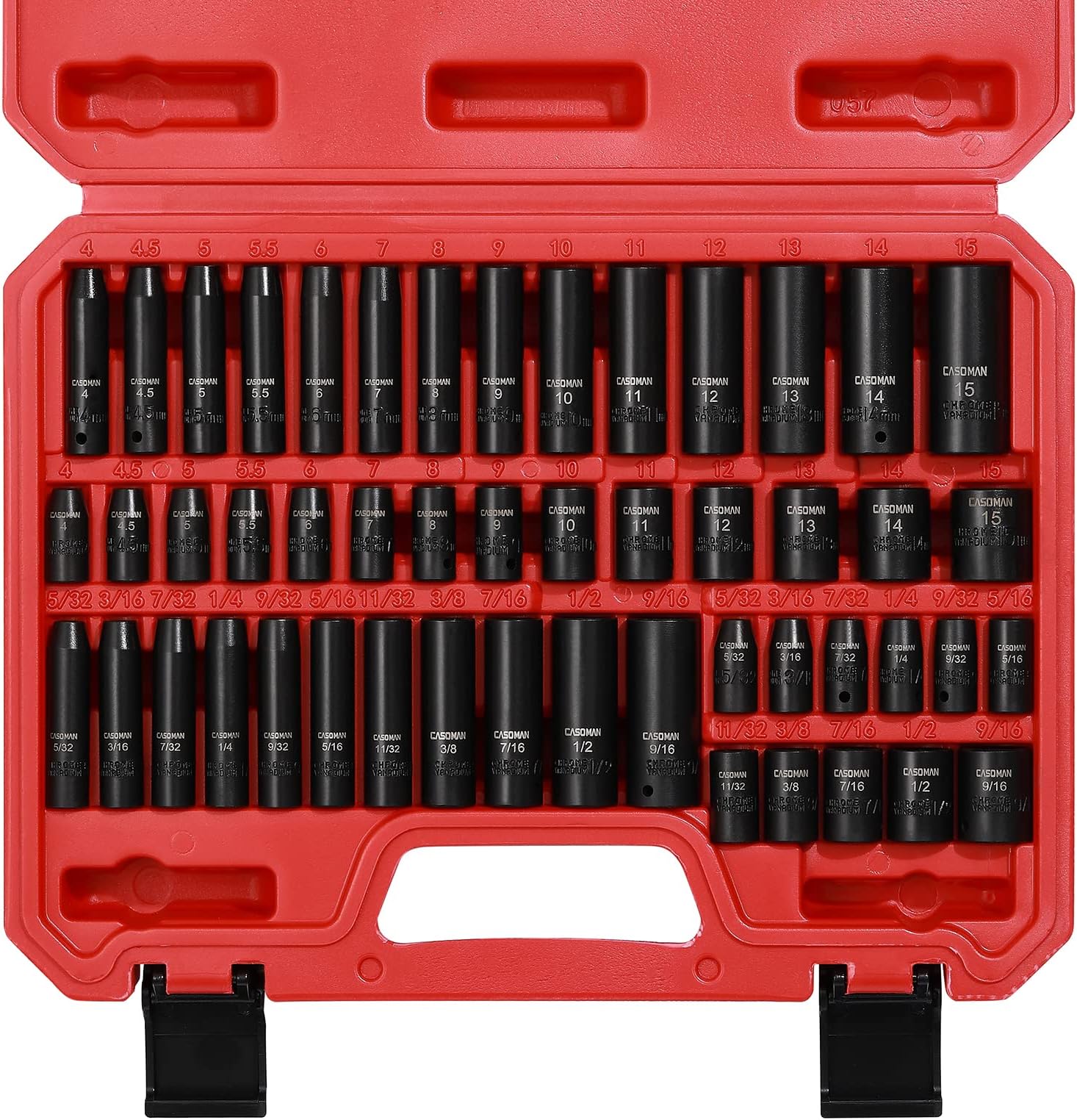 CASOMAN 1/4 Inch Drive Master Impact Socket Set, 50-Piece, SAE/Metric, 5/32 Inch - 9/16 Inch, 4mm - 15mm, Standard/Deep,CR-V