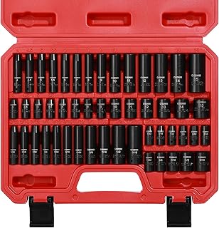 CASOMAN 1/4 Inch Drive Master Impact Socket Set, 50-Piece, 6-Point, SAE/Metric, 5/32 Inch - 9/16 Inch, 4mm - 15mm, Standard/Deep,CR-V