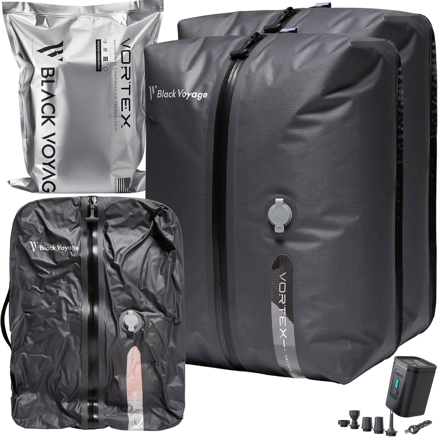 Black Voyage 2-Pack Reusable Vacuum Compression Bags (18L) with Pump