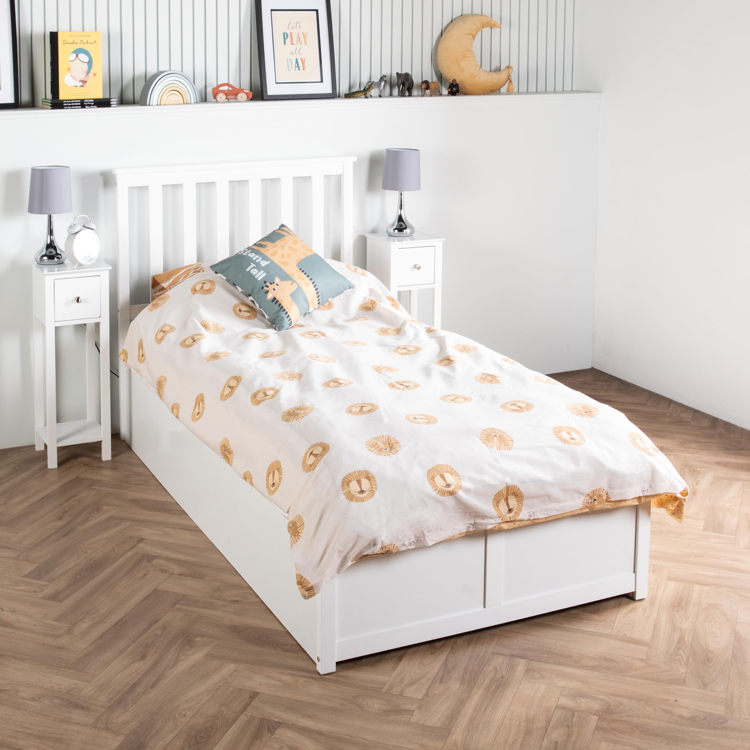 Home Treats Single Ottoman Bed Frame White Wooden Storage Bed Slatted Headboard 90 x 190cm 3ft (No Mattress)