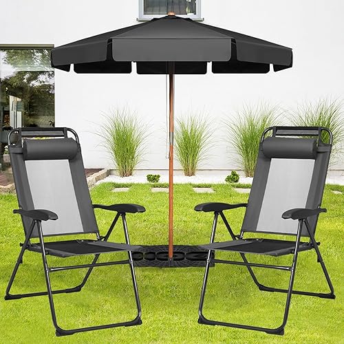 Miniatura 9 de UJOYPAD - Juego de 2 sillas reclinables plegables, sillas plegables con respaldo ajustable de 7 niveles, sillas de patio portátiles para adultos,