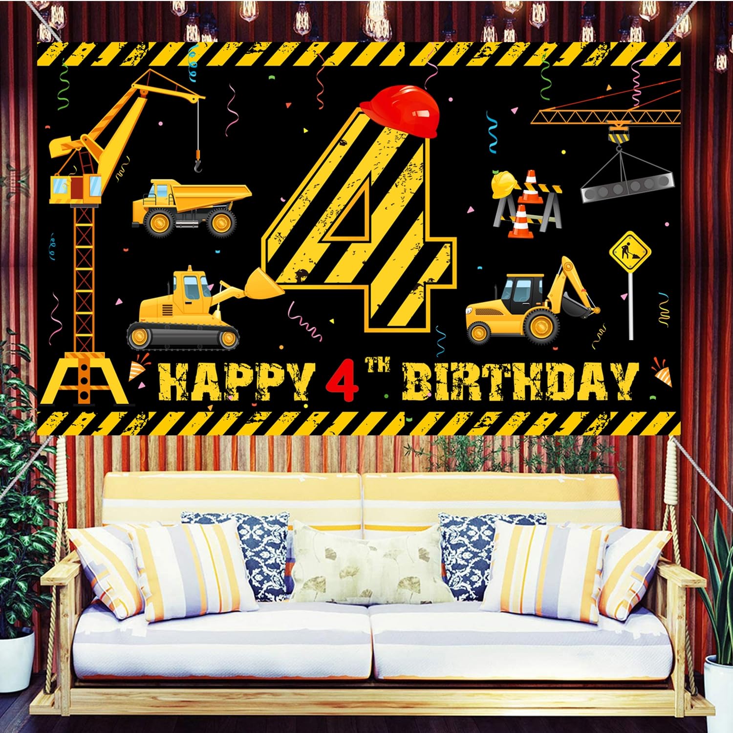 Fotohintergrund Bau & Geburtstag – 210x150 Cm Vinyl, Mit Muldenkipper & Bagger-Motiv
