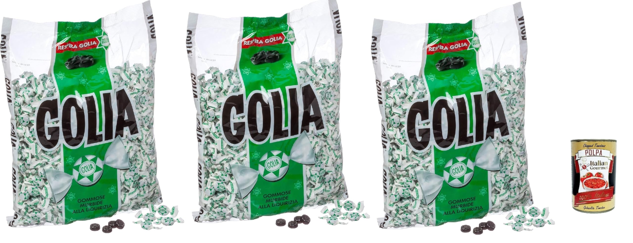 Italian Gourmet Caramelle gommose Farfallina Lakritz-Bonbons dolci 3 x 1kg | Aroma liquirizia, weiche Kaubonbon-Textur, einzeln verpackt für Party, Bar, Gesamtnettogewicht 3 kg + Kostenlos Polpa 400g