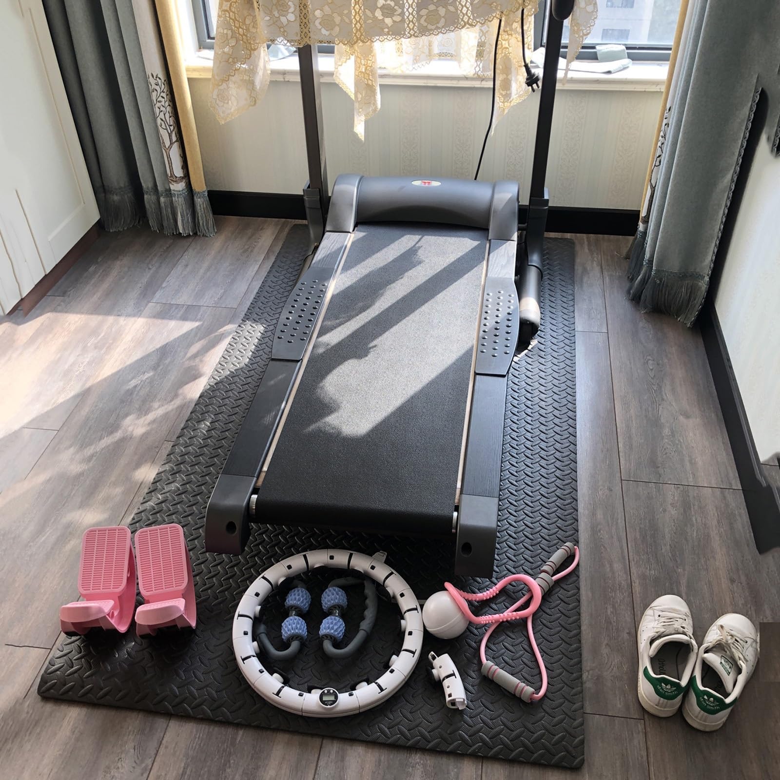 WORDFUN Tappetino Insonorizzante Tapis Roulant, 175x80cm 200x100cm Tappetino Fitness Multifunzionale Ad Alta Densità, Tappetino Resistente, Spessore 10 Mm, Ammortizzante, Protezione del Pavimento