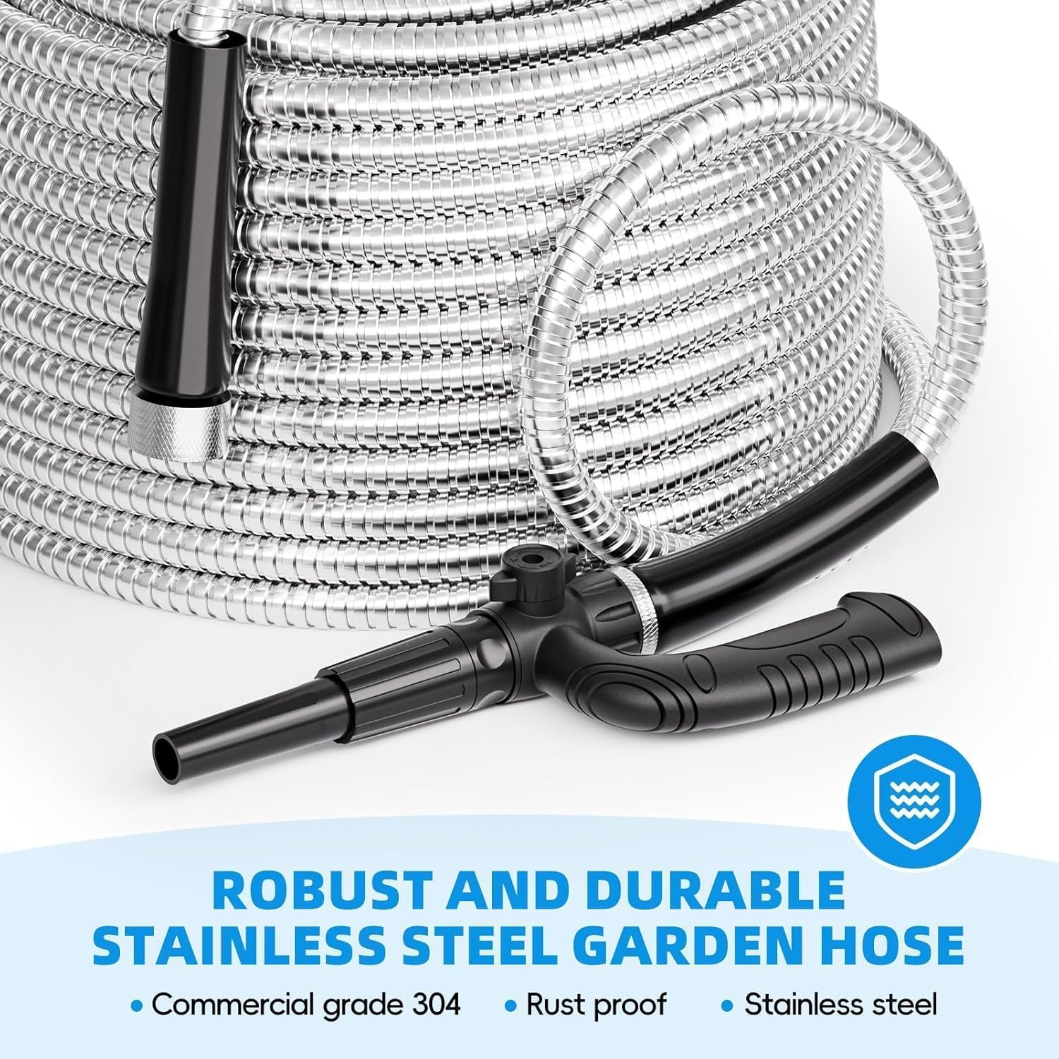 SPECILITE Metal Garden Hose 50ft Heavy Duty 304 Stainless Steel Water Pipe for Yard, Outdoor, RV - Durable, Tough & Flexible, Kink & Tangle Free, Pet-proof, Puncture Resistant with Independent Grip