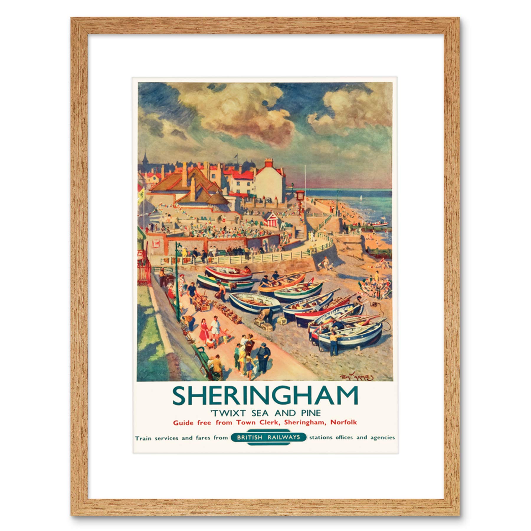 Wee Blue Coo Travel Sheringham British Railways Seaside Boats Tourists Village Framed Wall Art Print
