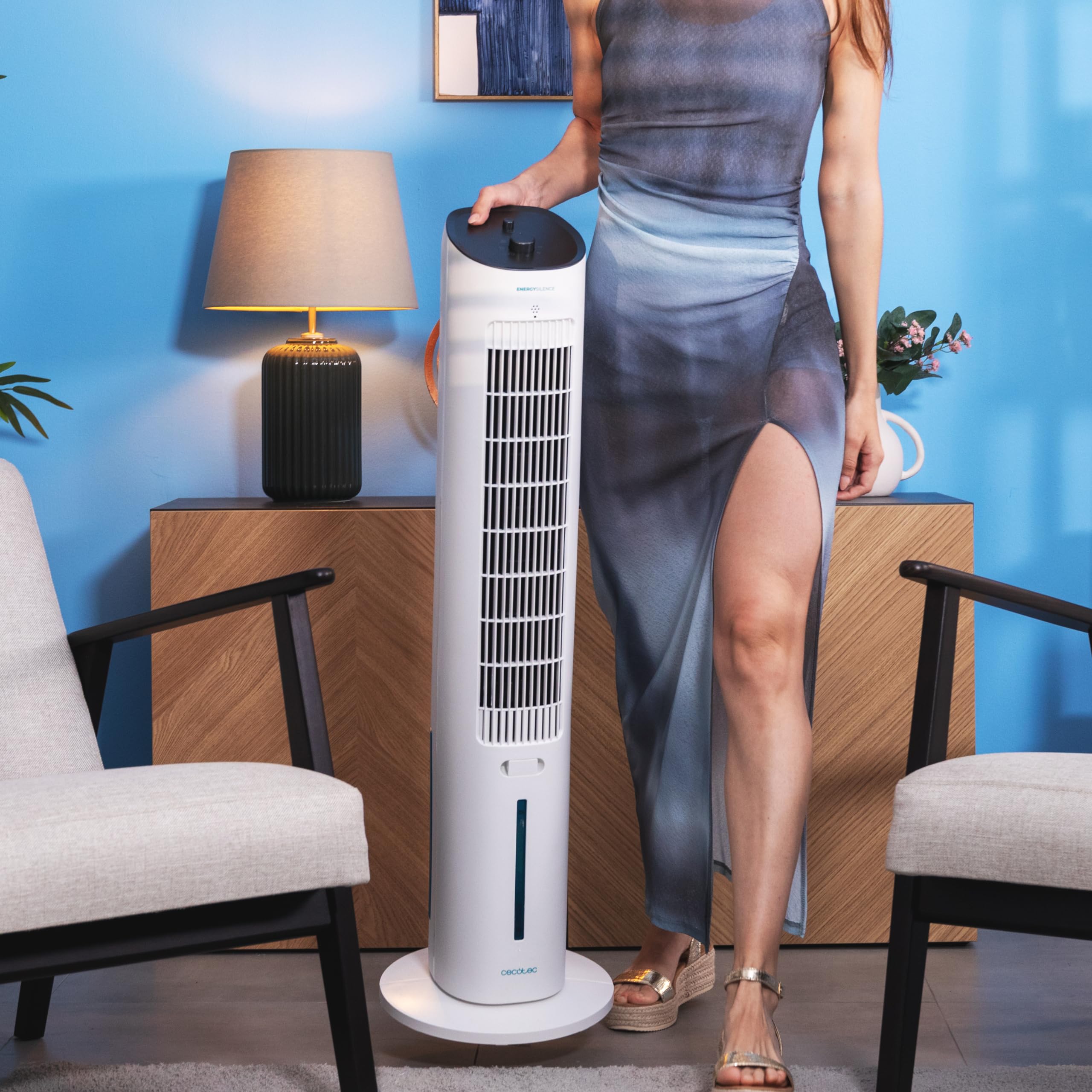 Cecotec - Rafraîchisseur d’Air EnergySilence 2000 SkyCool - 65 W, Capacité de 3.5L, 3 Vitesses, Oscillation Automatique à 70º, Roues Multidirectionnelles et 2 Tubes Réfrigérateurs