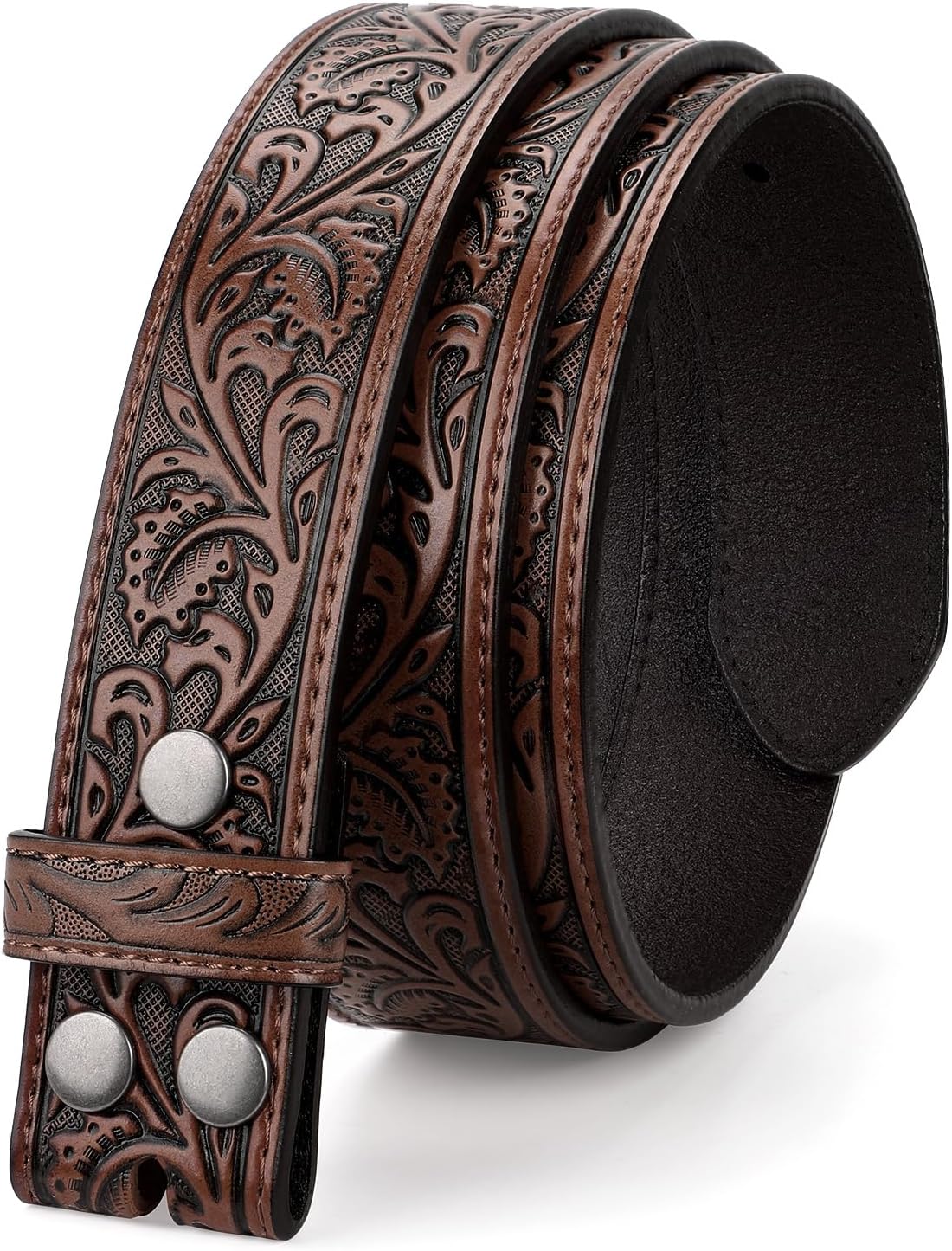 TRIWORKS Western Belt Strap for Men without Buckle 1.5" Wide Floral Engraved Embossed Leather Belt Strap