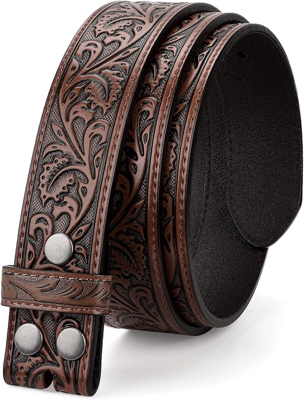 Western Belt Strap for Men without Buckle 1.5" Wide Floral Engraved Embossed Leather Belt Strap