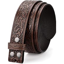 TRIWORKS Western Belt Strap for Men without Buckle 1.5" Wide Floral Engraved Embossed Leather Belt Strap