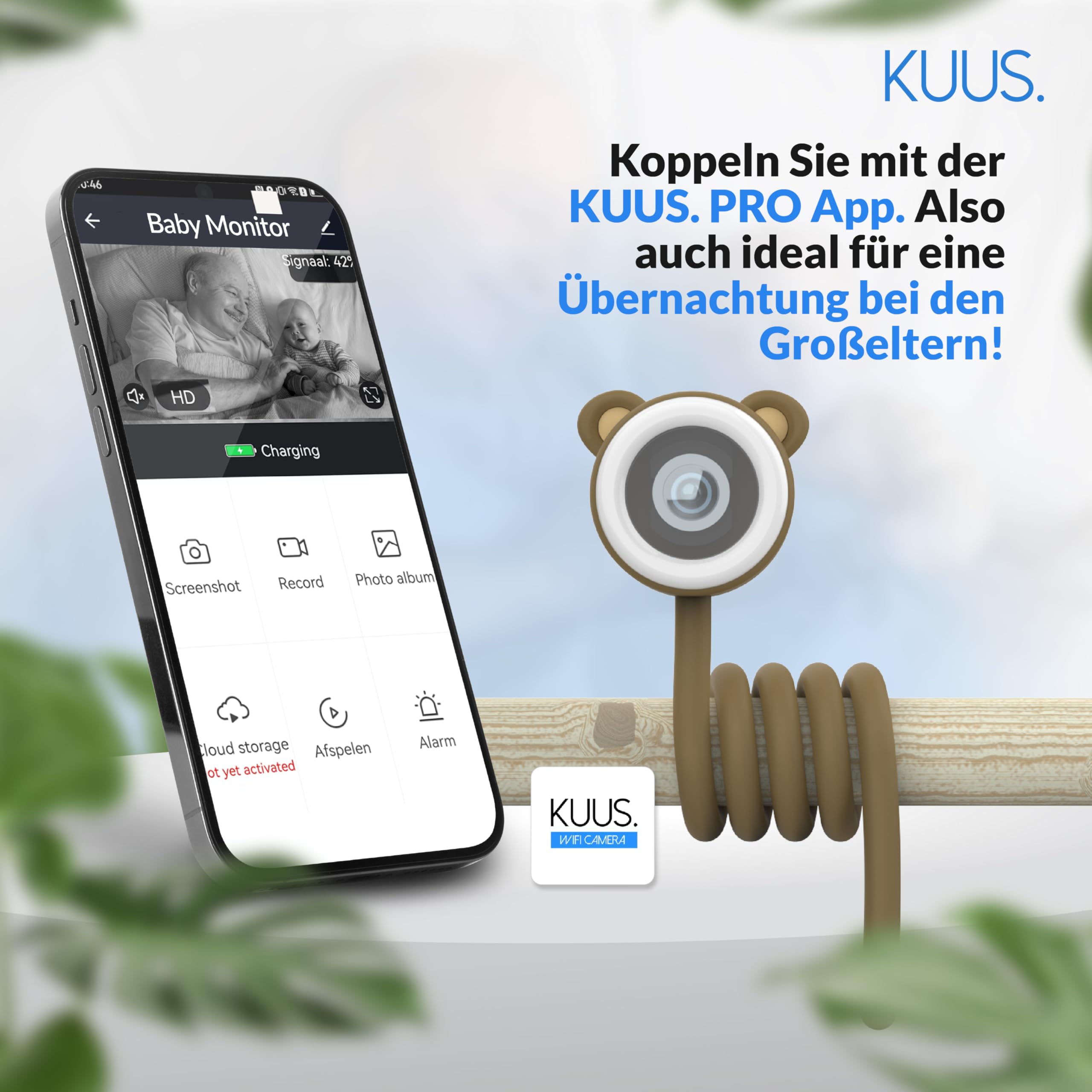 KUUS. Babyphone mit Kamera und APP 2K, Babyphone ohne Monitor WLAN mit App, Nachtlicht. Weißes Rauschen, White Noise Einschlafhilfe, BabyKamera