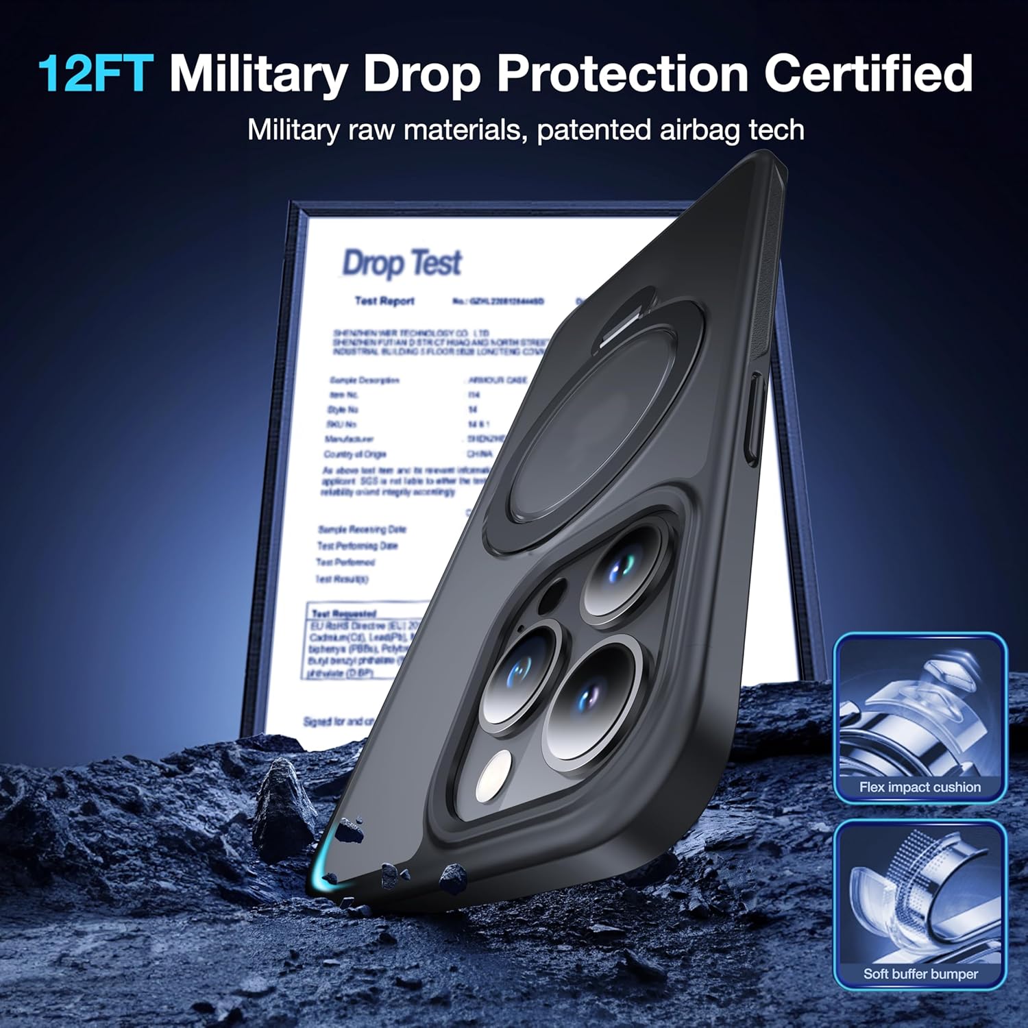 360°Rotatable Magnetic Ring for iPhone 13 Pro Max Case Compatible with MagSafe [Non-slip Texture Edge][Built-in Kickstand][Military Shockproof]Translucent Matte Soft Silicone Bumper Slim,Black - Image 6