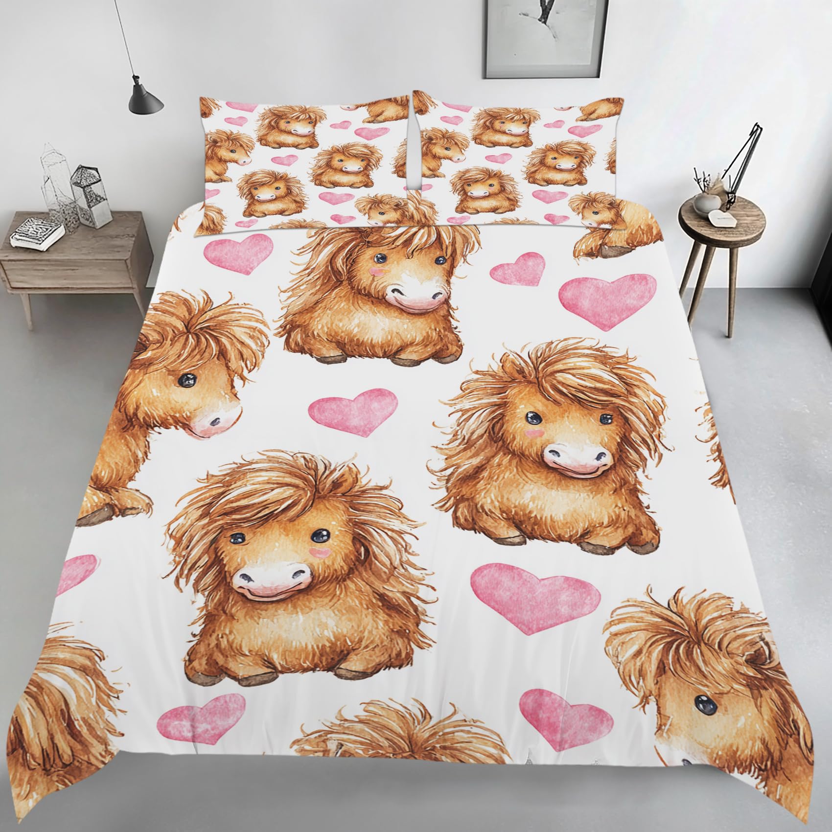 Parure de lit réversible microfibre cheval mignon ensemble de literie