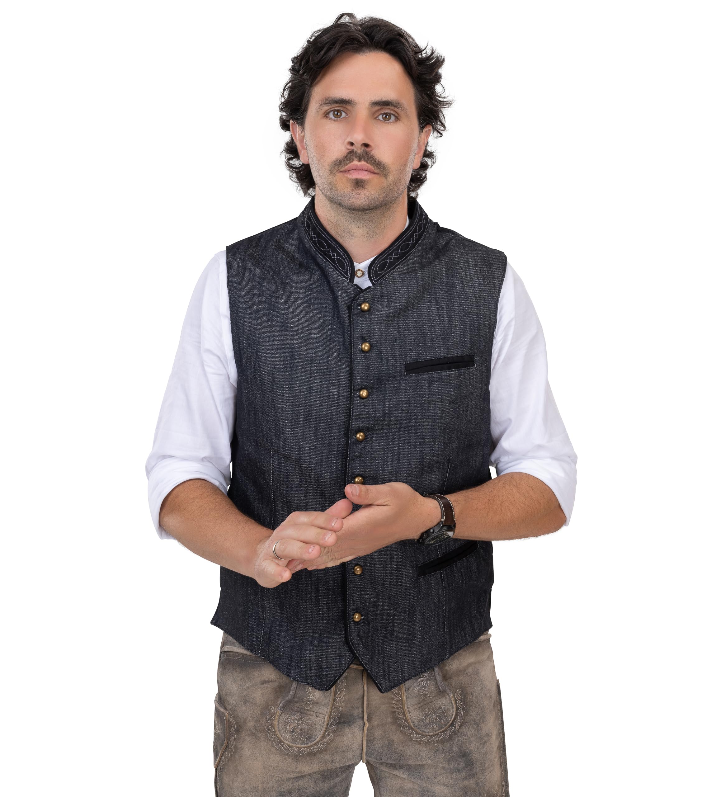 Schöneberger Trachten, gilet tradizionale da uomo, in pelle, stile Oktoberfest, stile vintage