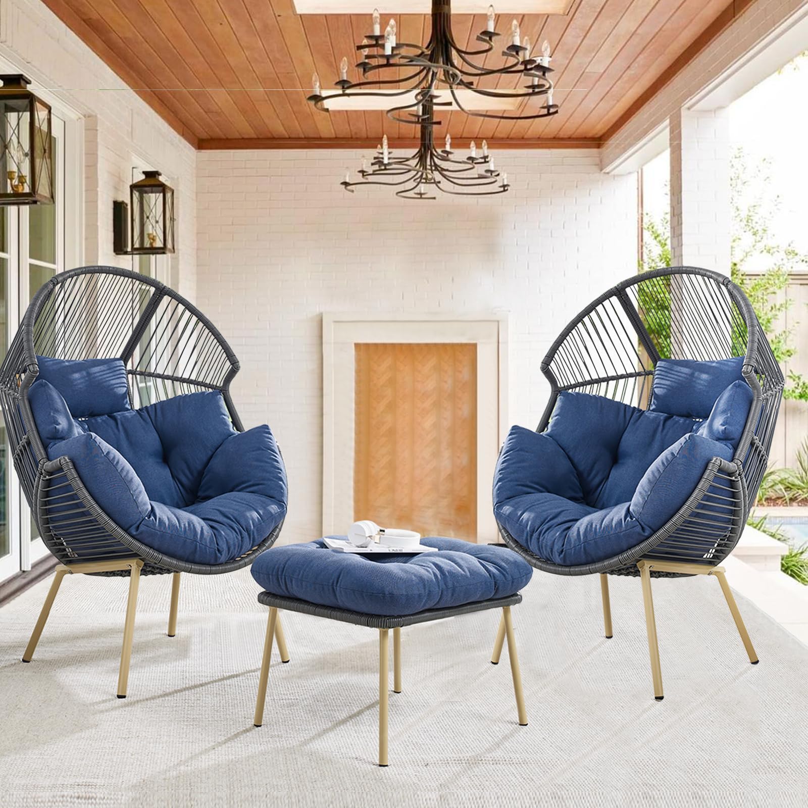 Egg Chair Outdoor Basket Chairs 3 PC Wicker Patio Egg