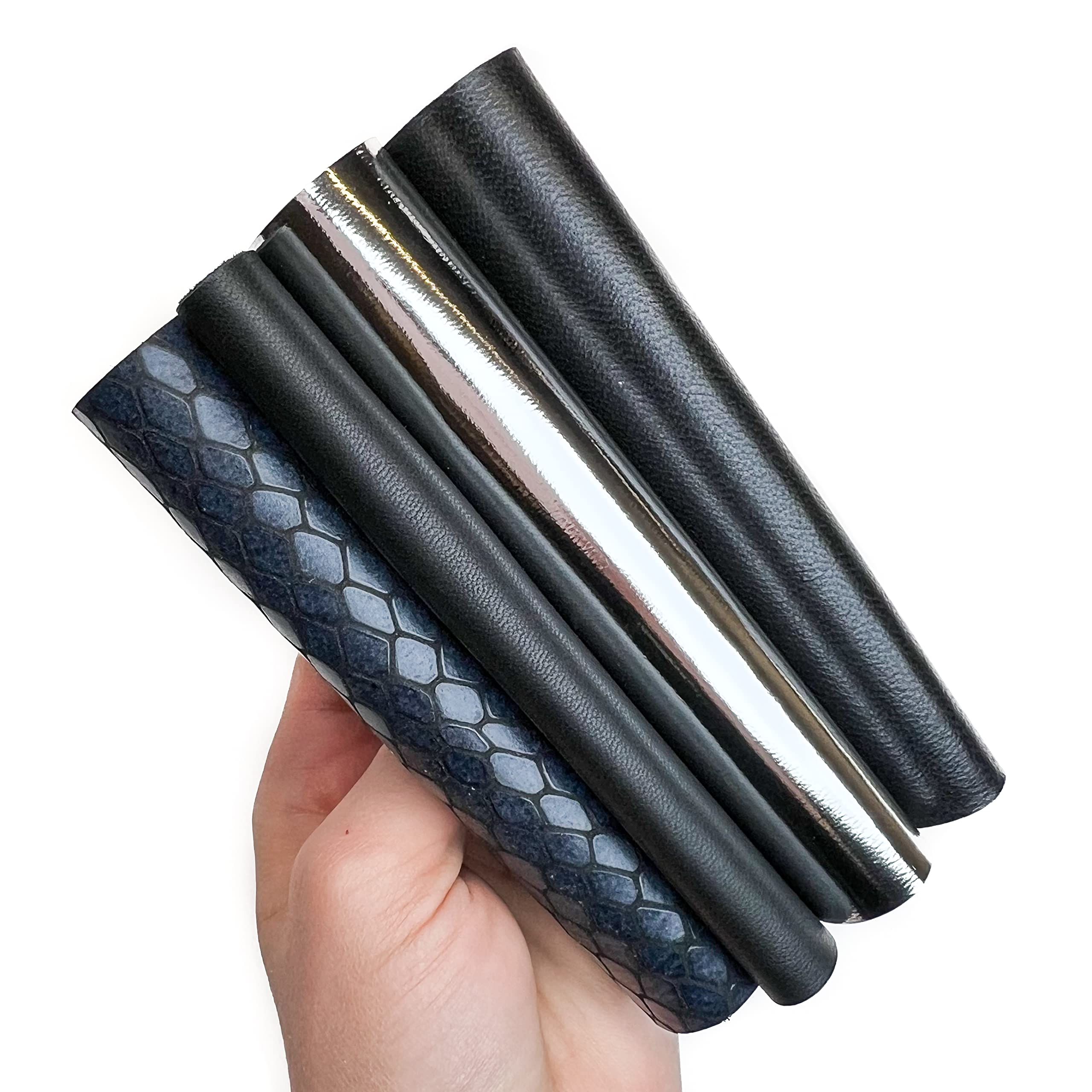 Dark Color Genuine Sheep Skin Sheets in black, Silver and dark blue: 4 Pieces of Leather for Crafting and Jewelry Making 5x5In/ 12x12cm