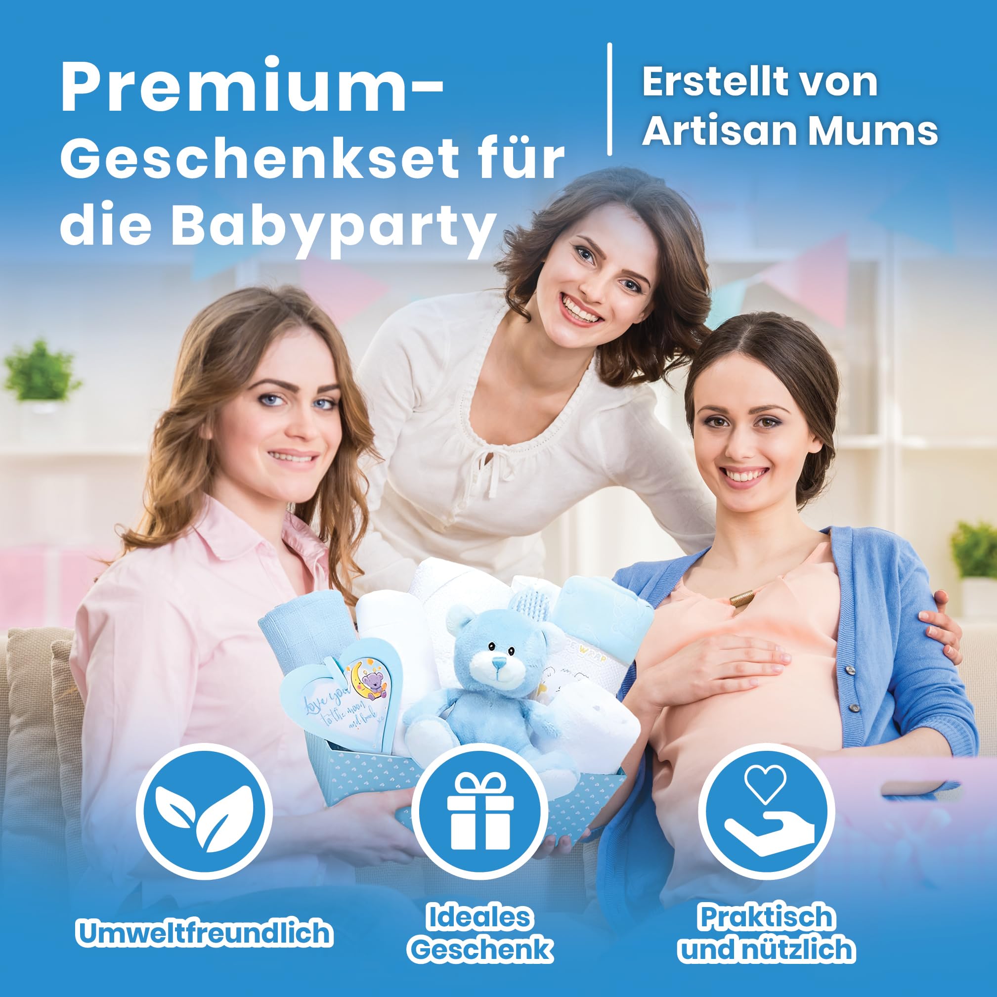 Baby Box Shop – 14 Babygeschenke zur Geburt Junge, ideal für Babypartys, Geschenke für Babypartys, mit neuen Baby-Essentials für Neugeborene Jungen und einem blauen Plüsch-Teddybären
