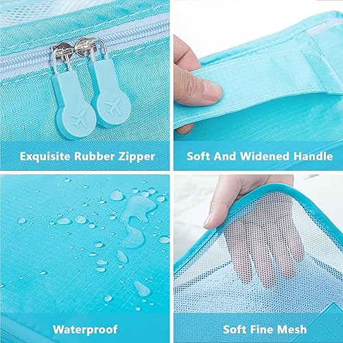Vista 4 de INVODA 7 cubos de embalaje de varios tamaños para maletas de viaje, bolsas organizadoras, bolsas de viaje ligeras (azul cielo)