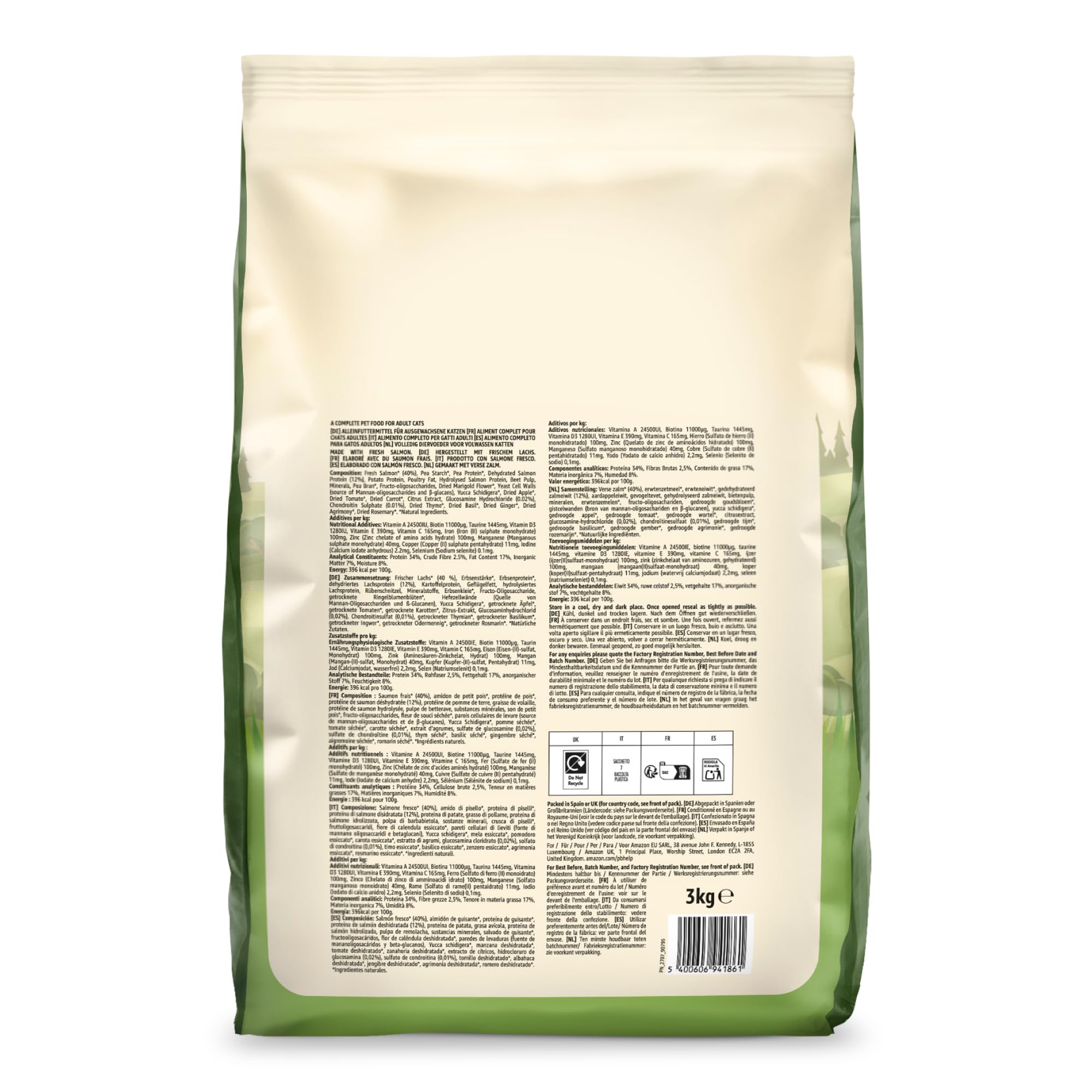 by Amazon Alimento seco para gatos adultos con salmón fresco, receta sin cereales - 3 kg (Paquete de 1) (Anteriormente una marca Lifelong, el mismo producto)